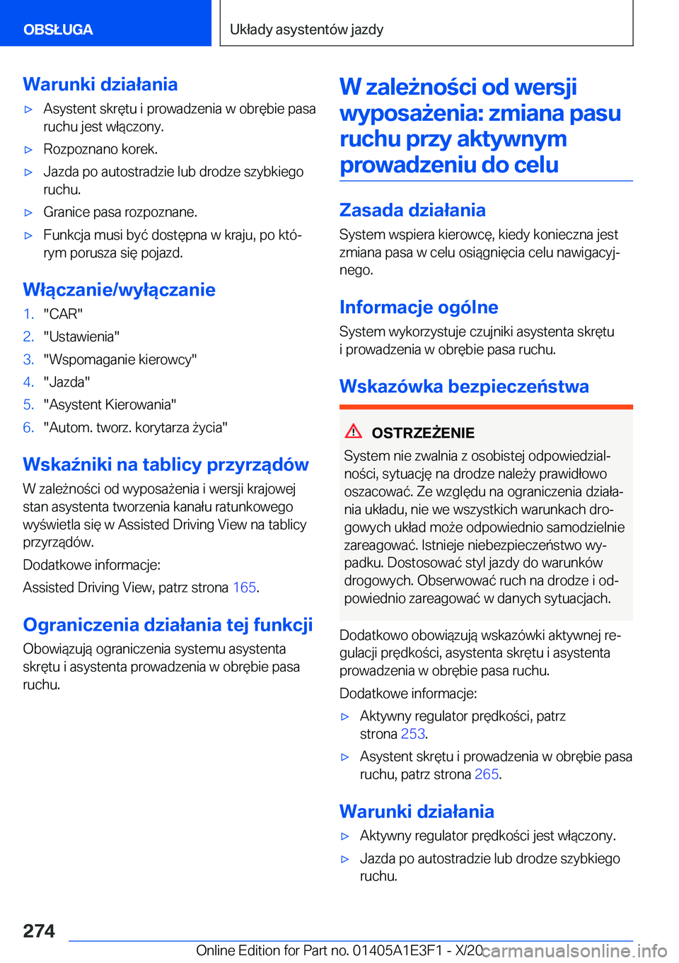 BMW M4 2021  Instrukcja obsługi (in Polish) �W�a�r�u�n�k�i��d�z�i�a�ł�a�n�i�a'x�A�s�y�s�t�e�n�t��s�k�r�