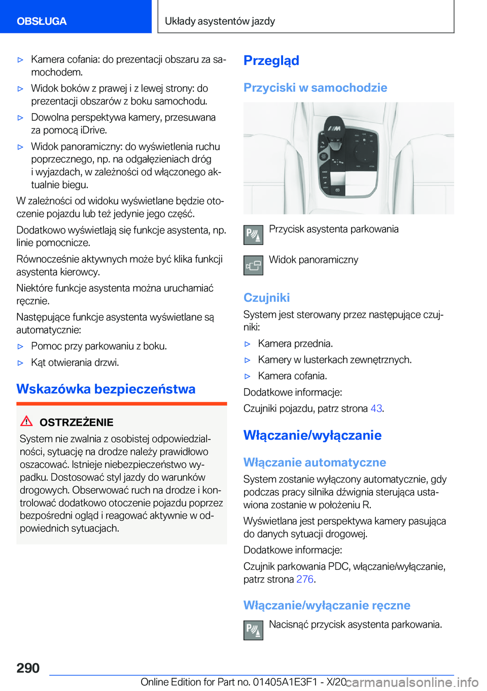BMW M4 2021  Instrukcja obsługi (in Polish) 'x�K�a�m�e�r�a��c�o�f�a�n�i�a�:��d�o��p�r�e�z�e�n�t�a�c�j�i��o�b�s�z�a�r�u��z�a��s�aj�m�o�c�h�o�d�e�m�.'x�W�i�d�o�k��b�o�k�