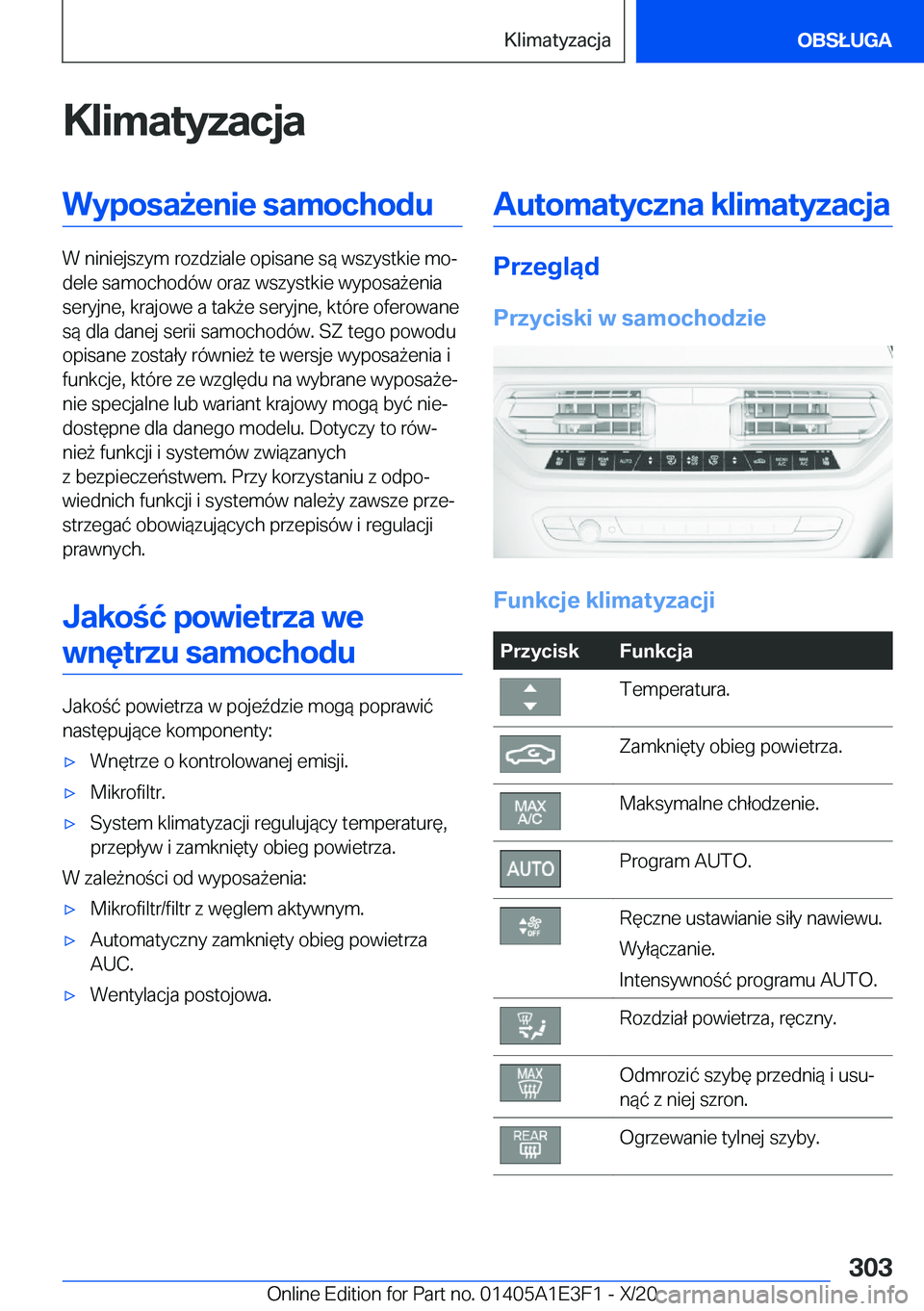 BMW M4 2021  Instrukcja obsługi (in Polish) �K�l�i�m�a�t�y�z�a�c�j�a�W�y�p�o�s�a9�e�n�i�e��s�a�m�o�c�h�o�d�u
�W��n�i�n�i�e�j�s�z�y�m��r�o�z�d�z�i�a�l�e��o�p�i�s�a�n�e��s�