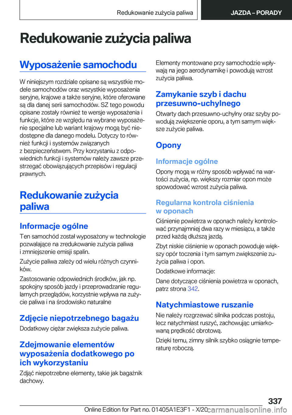 BMW M4 2021  Instrukcja obsługi (in Polish) �R�e�d�u�k�o�w�a�n�i�e��z�u9�y�c�i�a��p�a�l�i�w�a�W�y�p�o�s�a9�e�n�i�e��s�a�m�o�c�h�o�d�u
�W��n�i�n�i�e�j�s�z�y�m��r�o�z�d�z�i�a�l�e��o�p�i�s�a�n�e��s�