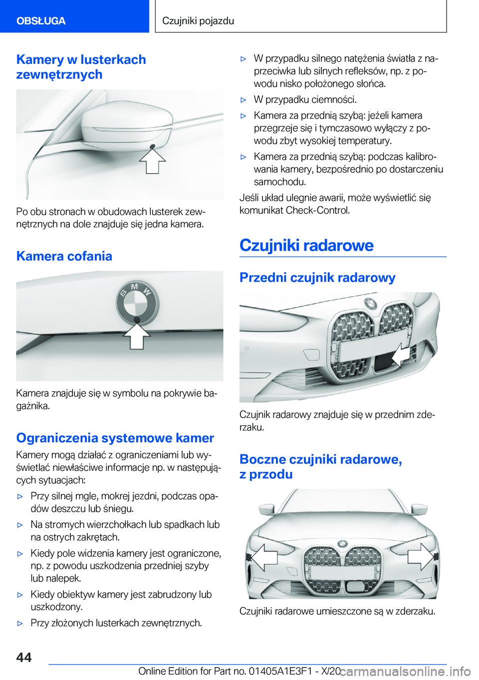 BMW M4 2021  Instrukcja obsługi (in Polish) �K�a�m�e�r�y��w��l�u�s�t�e�r�k�a�c�h
�z�e�w�n�