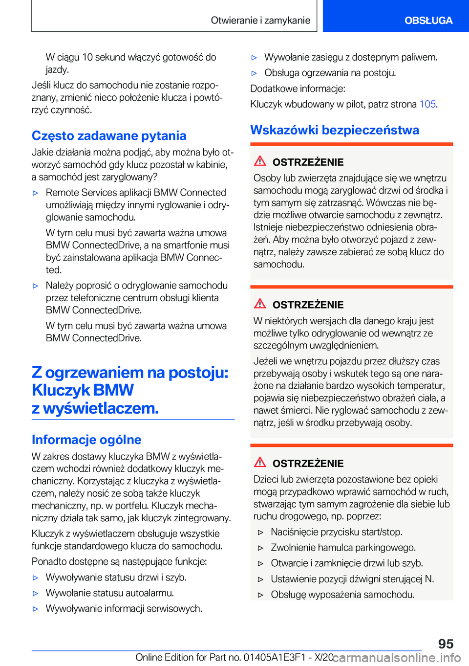 BMW M4 2021  Instrukcja obsługi (in Polish) �W��c�i�