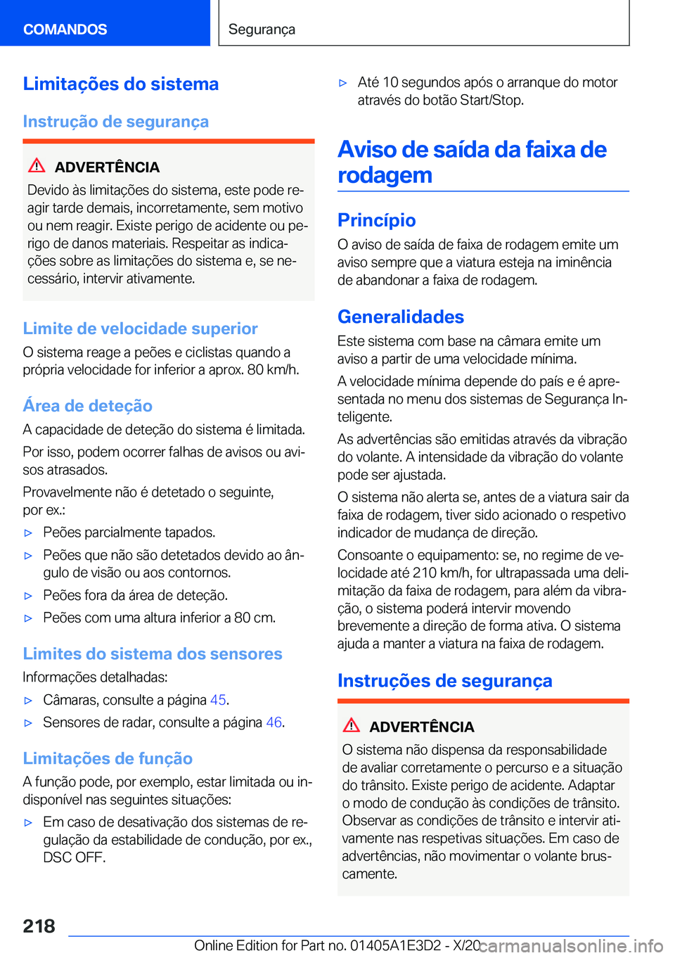 BMW M4 2021  Manual do condutor (in Portuguese) �L�i�m�i�t�a�
