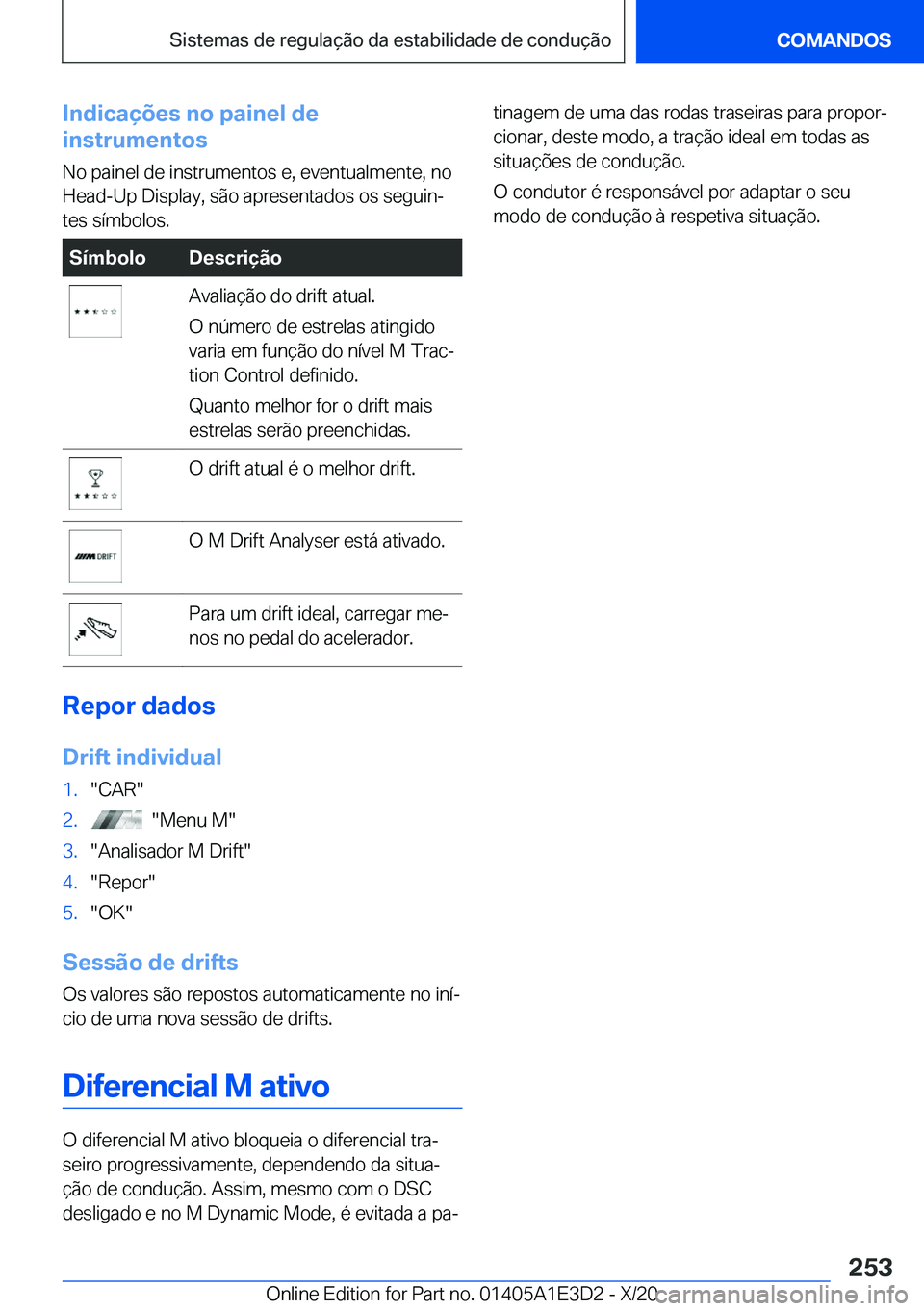 BMW M4 2021  Manual do condutor (in Portuguese) �I�n�d�i�c�a�