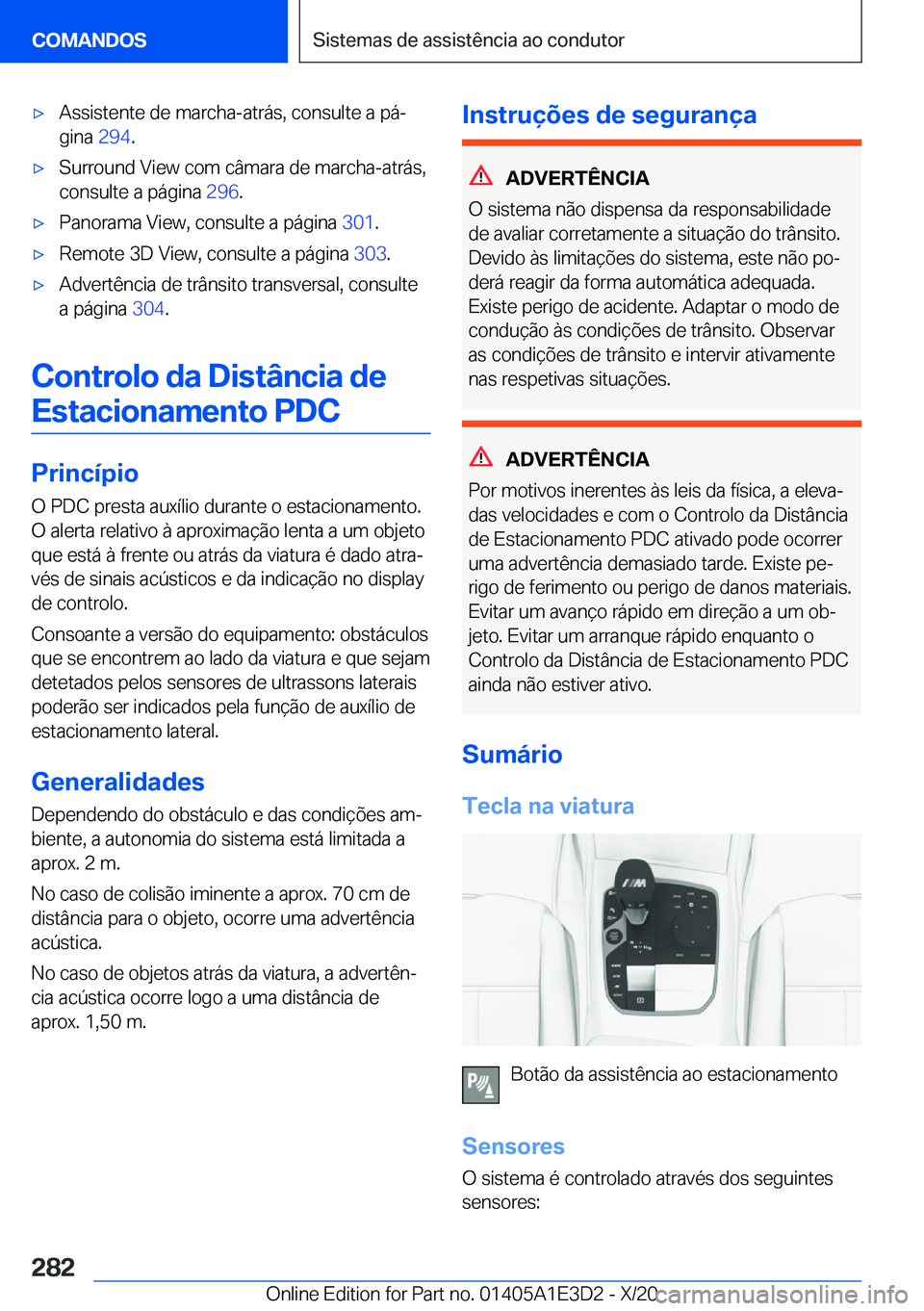 BMW M4 2021  Manual do condutor (in Portuguese) 'x�A�s�s�i�s�t�e�n�t�e��d�e��m�a�r�c�h�a�-�a�t�r�á�s�,��c�o�n�s�u�l�t�e��a��p�áª�g�i�n�a� �2�9�4�.'x�S�u�r�r�o�u�n�d��V�i�e�w��c�o�m��c�â�m�a�r�a��d�e��m�a�r�c�h�a�-�a�t�r�á�s