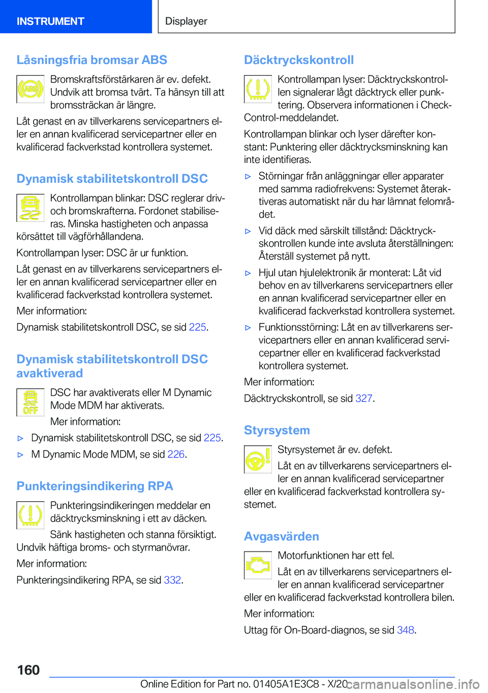 BMW M4 2021  InstruktionsbÖcker (in Swedish) �L�å�s�n�i�n�g�s�f�r�i�a��b�r�o�m�s�a�r��A�B�S�B�r�o�m�s�k�r�a�f�t�s�f�