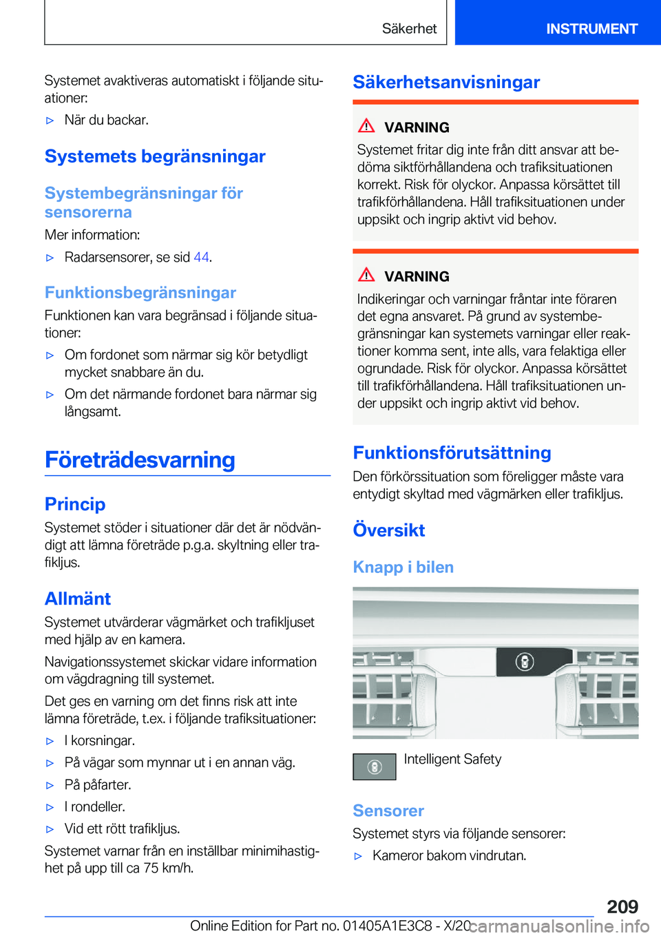 BMW M4 2021  InstruktionsbÖcker (in Swedish) �S�y�s�t�e�m�e�t��a�v�a�k�t�i�v�e�r�a�s��a�u�t�o�m�a�t�i�s�k�t��i��f�