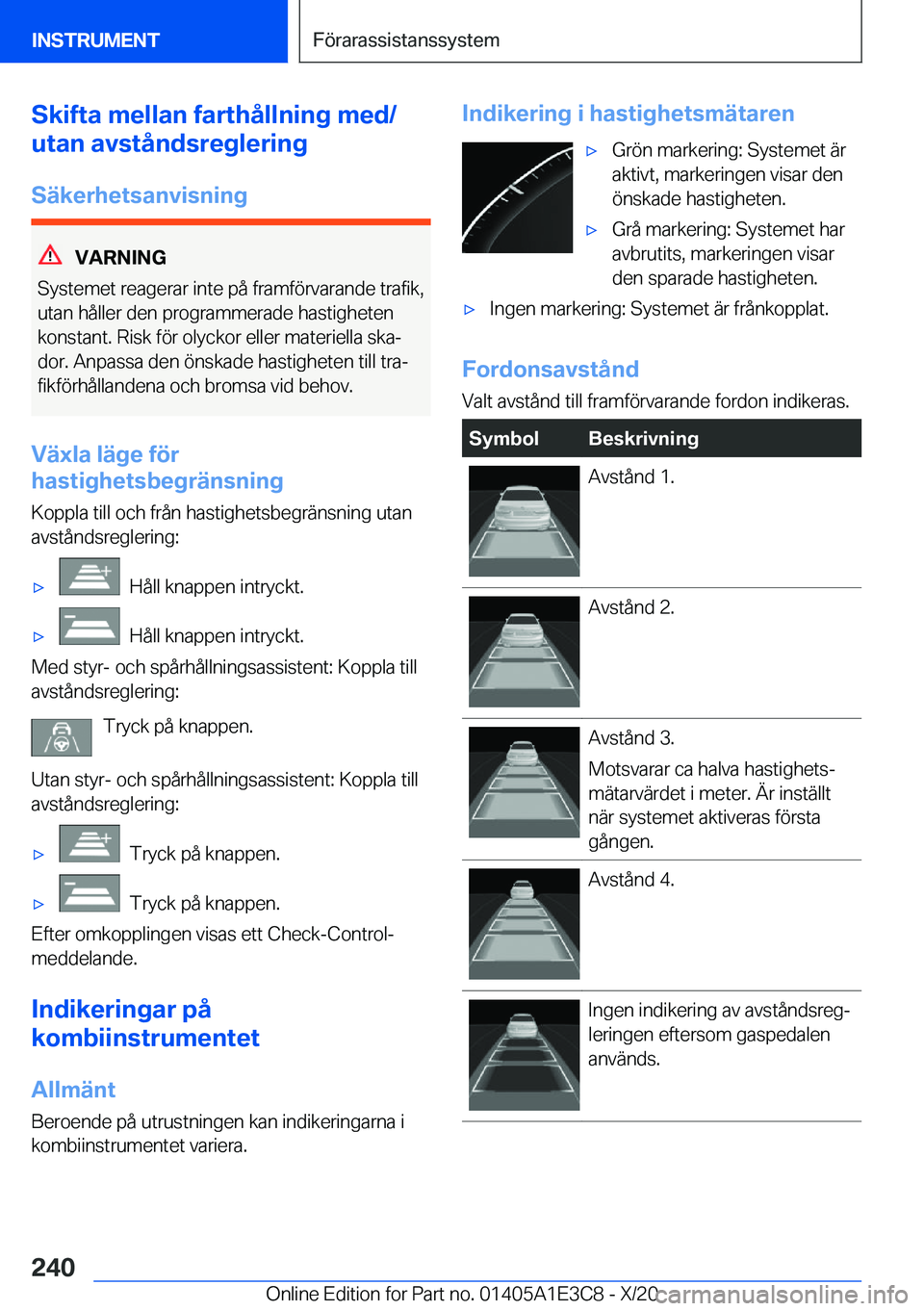 BMW M4 2021  InstruktionsbÖcker (in Swedish) �S�k�i�f�t�a��m�e�l�l�a�n��f�a�r�t�h�å�l�l�n�i�n�g��m�e�d�/
�u�t�a�n��a�v�s�t�å�n�d�s�r�e�g�l�e�r�i�n�g
�S�ä�k�e�r�h�e�t�s�a�n�v�i�s�n�i�n�g
�V�A�R�N�I�N�G
�S�y�s�t�e�m�e�t��r�e�a�g�e�r�a�r��
