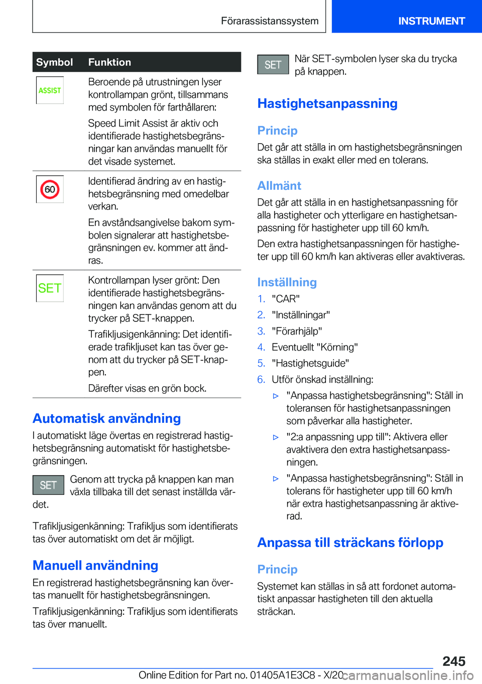 BMW M4 2021  InstruktionsbÖcker (in Swedish) �S�y�m�b�o�l�F�u�n�k�t�i�o�n�B�e�r�o�e�n�d�e��p�å��u�t�r�u�s�t�n�i�n�g�e�n��l�y�s�e�r
�k�o�n�t�r�o�l�l�a�m�p�a�n��g�r�