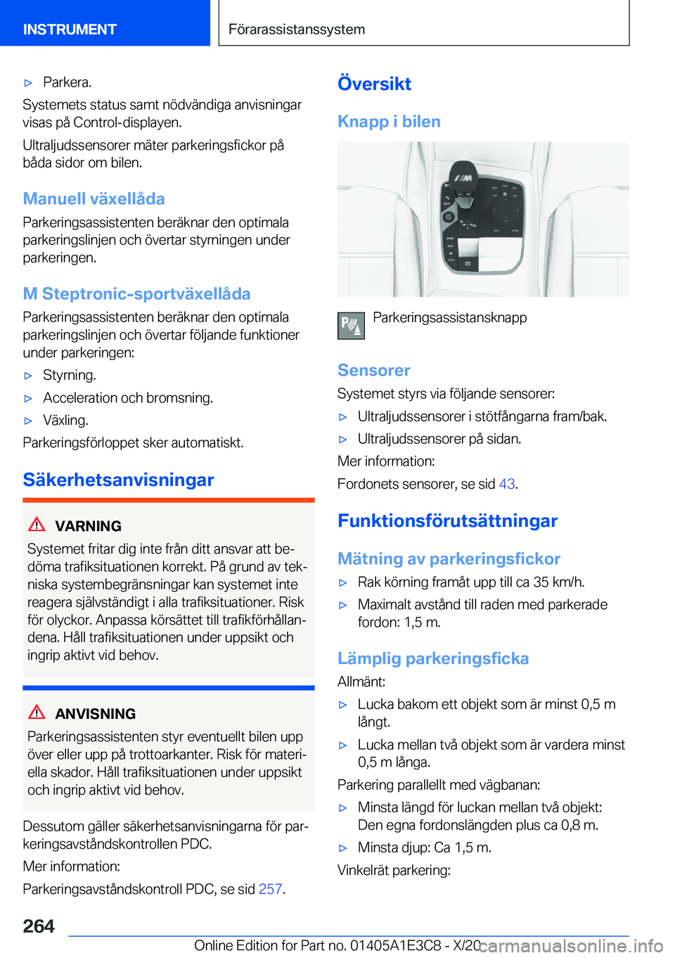 BMW M4 2021  InstruktionsbÖcker (in Swedish) 'x�P�a�r�k�e�r�a�.
�S�y�s�t�e�m�e�t�s��s�t�a�t�u�s��s�a�m�t��n�
