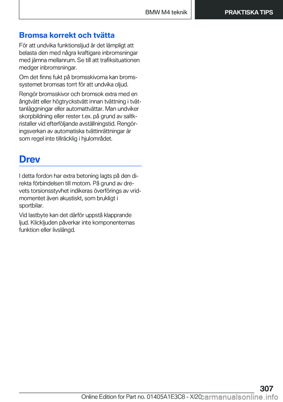 BMW M4 2021  InstruktionsbÖcker (in Swedish) �B�r�o�m�s�a��k�o�r�r�e�k�t��o�c�h��t�v�ä�t�t�a�F�