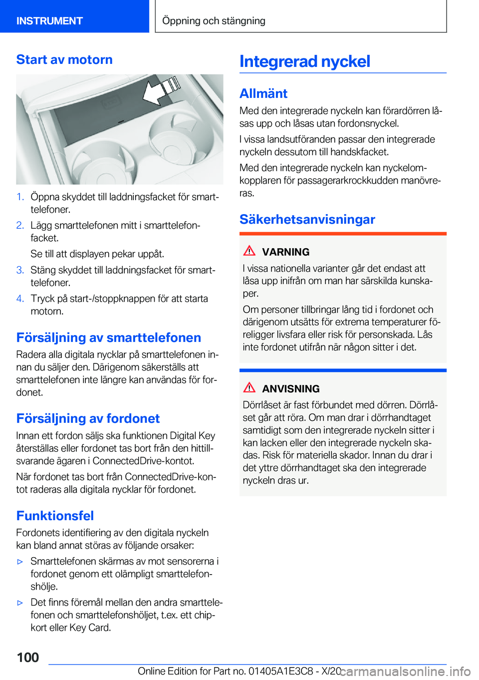 BMW M4 2021  InstruktionsbÖcker (in Swedish) �S�t�a�r�t��a�v��m�o�t�o�r�n�1�.�