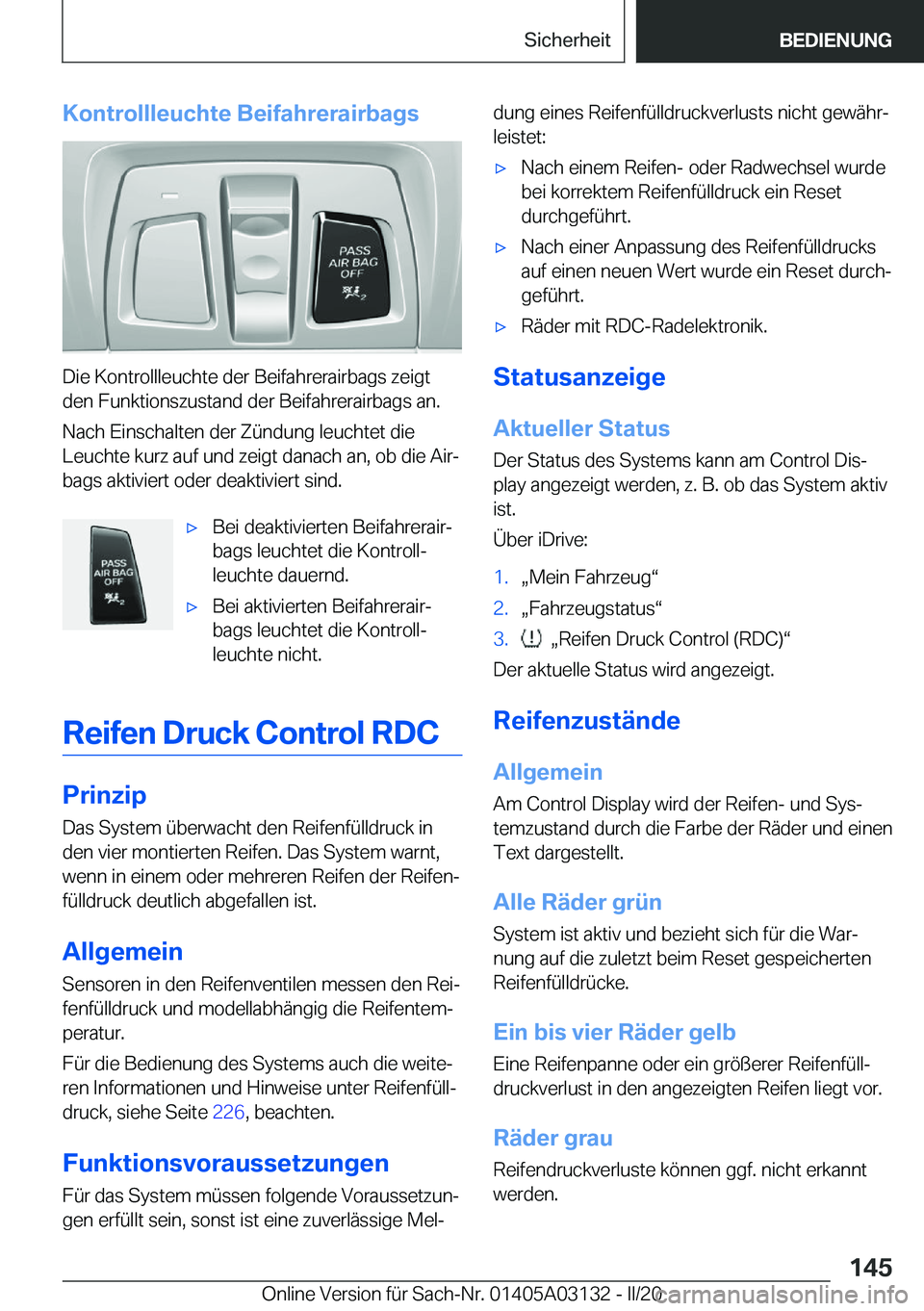 BMW M4 2020  Betriebsanleitungen (in German) �K�o�n�t�r�o�l�l�l�e�u�c�h�t�e��B�e�i�f�a�h�r�e�r�a�i�r�b�a�g�s
�D�i�e��K�o�n�t�r�o�l�l�l�e�u�c�h�t�e��d�e�r��B�e�i�f�a�h�r�e�r�a�i�r�b�a�g�s��z�e�i�g�t
�d�e�n��F�u�n�k�t�i�o�n�s�z�u�s�t�a�n�d�