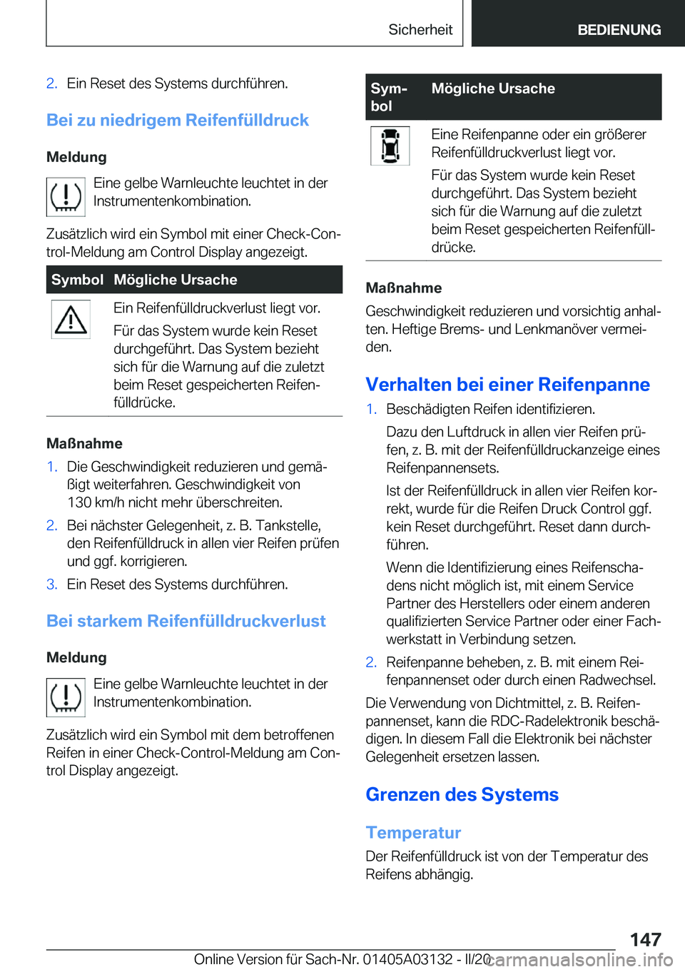 BMW M4 2020  Betriebsanleitungen (in German) �2�.�E�i�n��R�e�s�e�t��d�e�s��S�y�s�t�e�m�s��d�u�r�c�h�f�