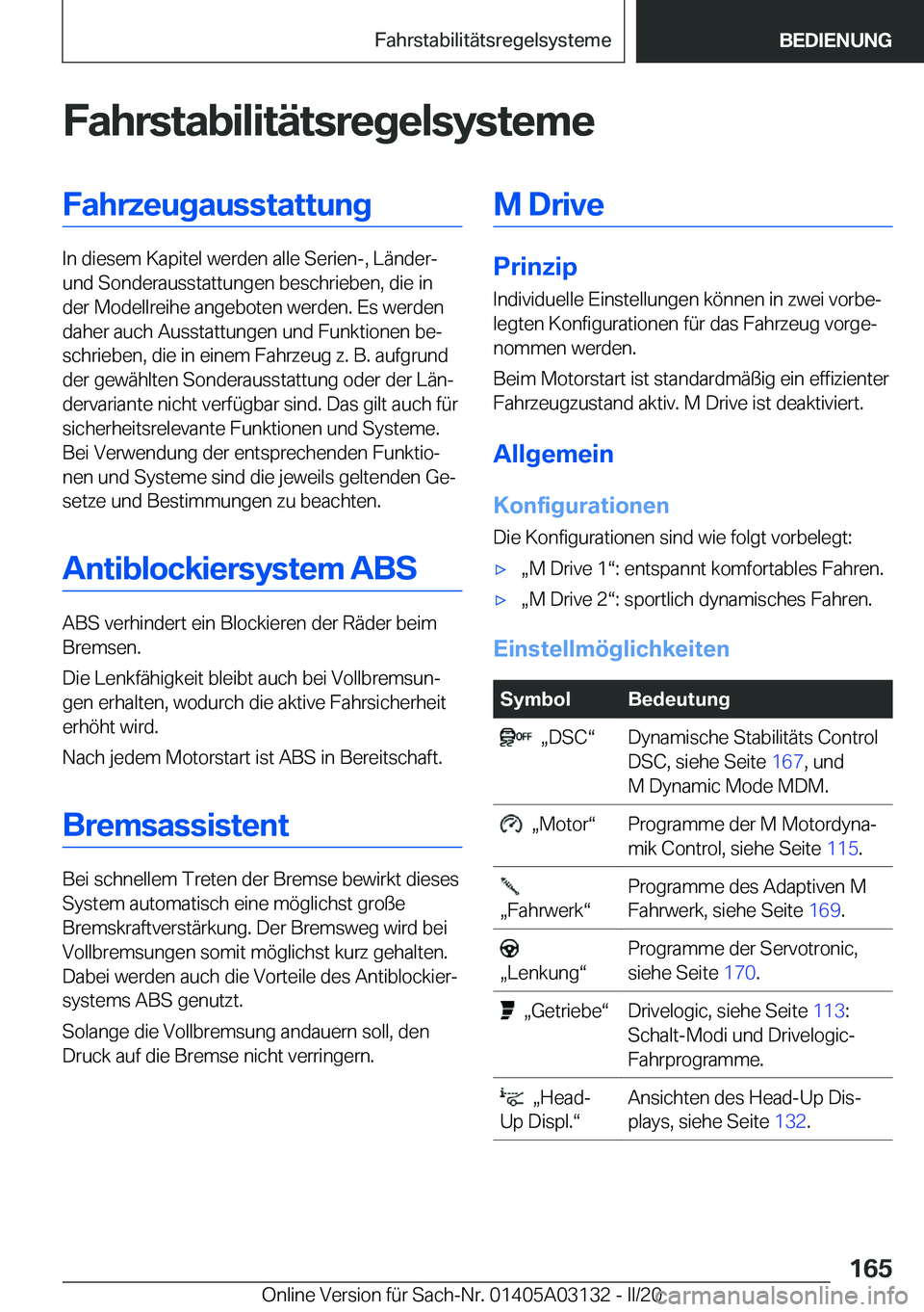 BMW M4 2020  Betriebsanleitungen (in German) �F�a�h�r�s�t�a�b�i�l�i�t�