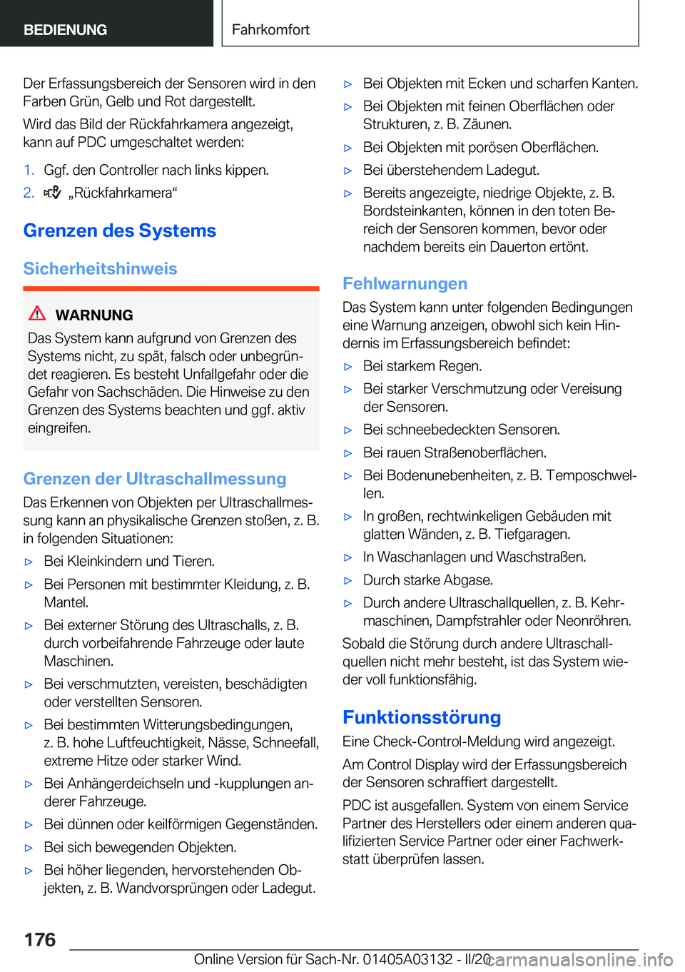BMW M4 2020  Betriebsanleitungen (in German) �D�e�r��E�r�f�a�s�s�u�n�g�s�b�e�r�e�i�c�h��d�e�r��S�e�n�s�o�r�e�n��w�i�r�d��i�n��d�e�n�F�a�r�b�e�n��G�r�