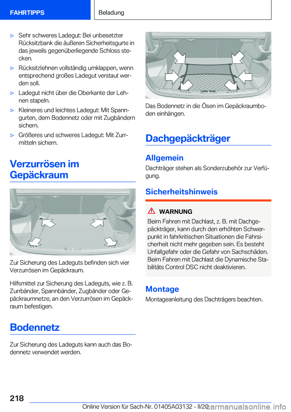 BMW M4 2020  Betriebsanleitungen (in German) 'x�S�e�h�r��s�c�h�w�e�r�e�s��L�a�d�e�g�u�t�:��B�e�i��u�n�b�e�s�e�t�z�t�e�r
�R�