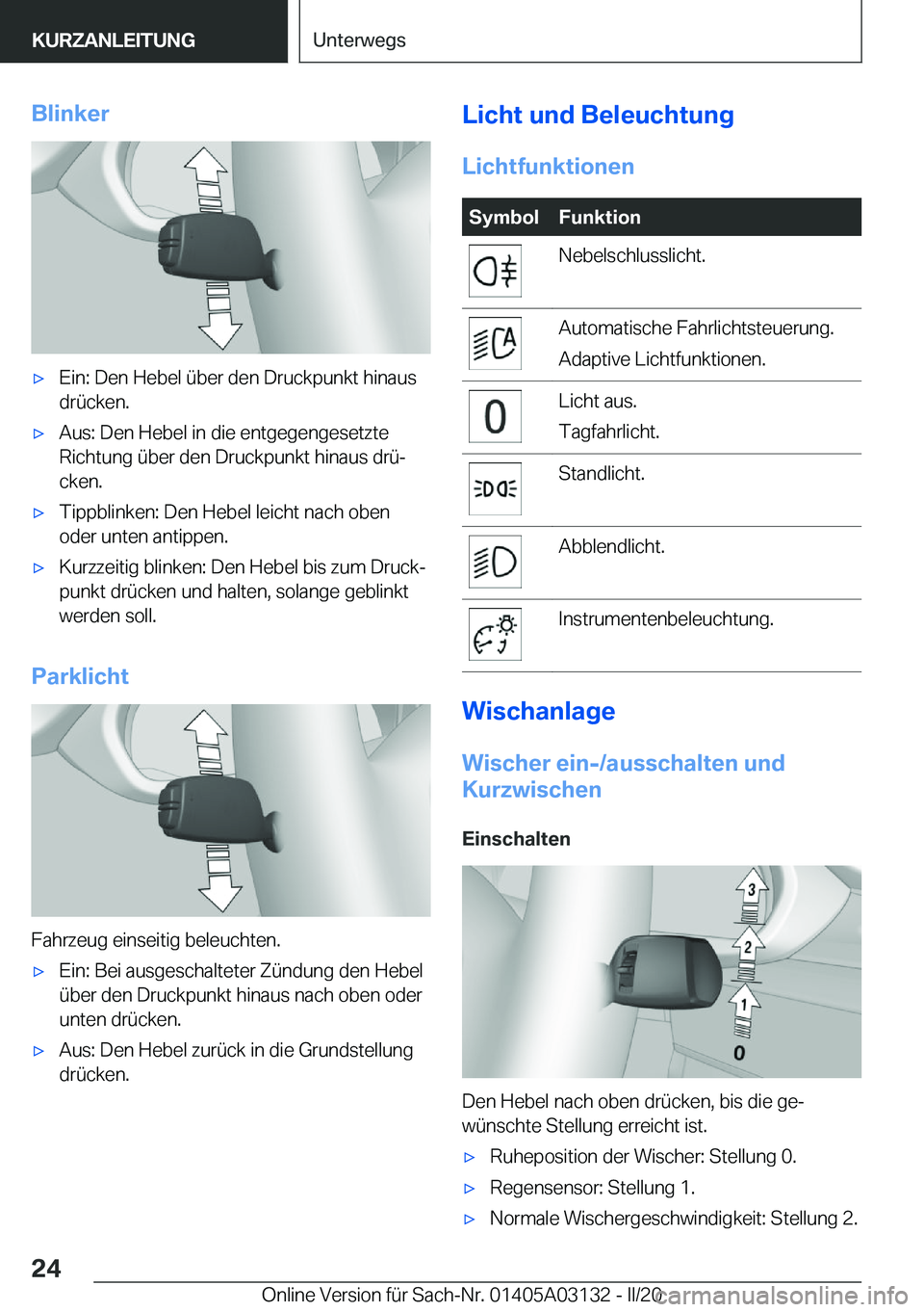 BMW M4 2020  Betriebsanleitungen (in German) �B�l�i�n�k�e�r'x�E�i�n�:��D�e�n��H�e�b�e�l��