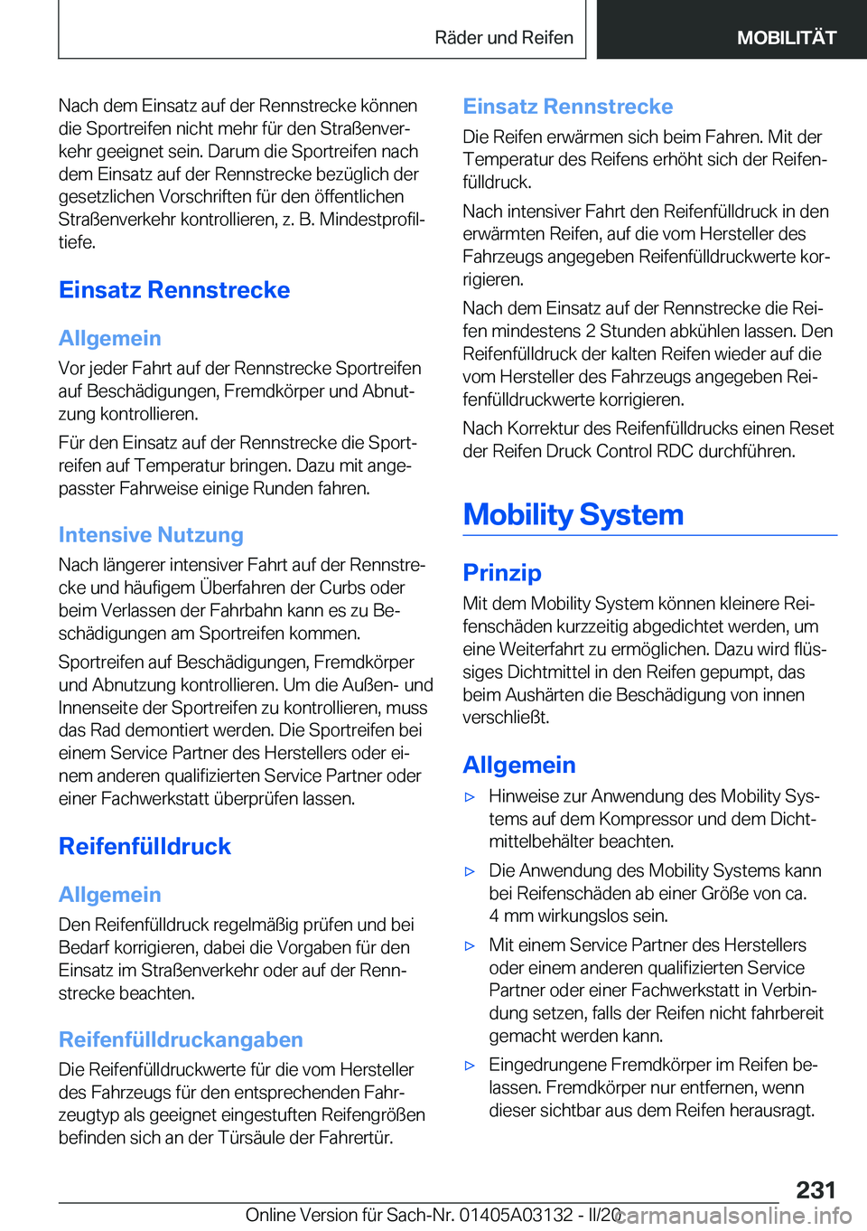 BMW M4 2020  Betriebsanleitungen (in German) �N�a�c�h��d�e�m��E�i�n�s�a�t�z��a�u�f��d�e�r��R�e�n�n�s�t�r�e�c�k�e��k�