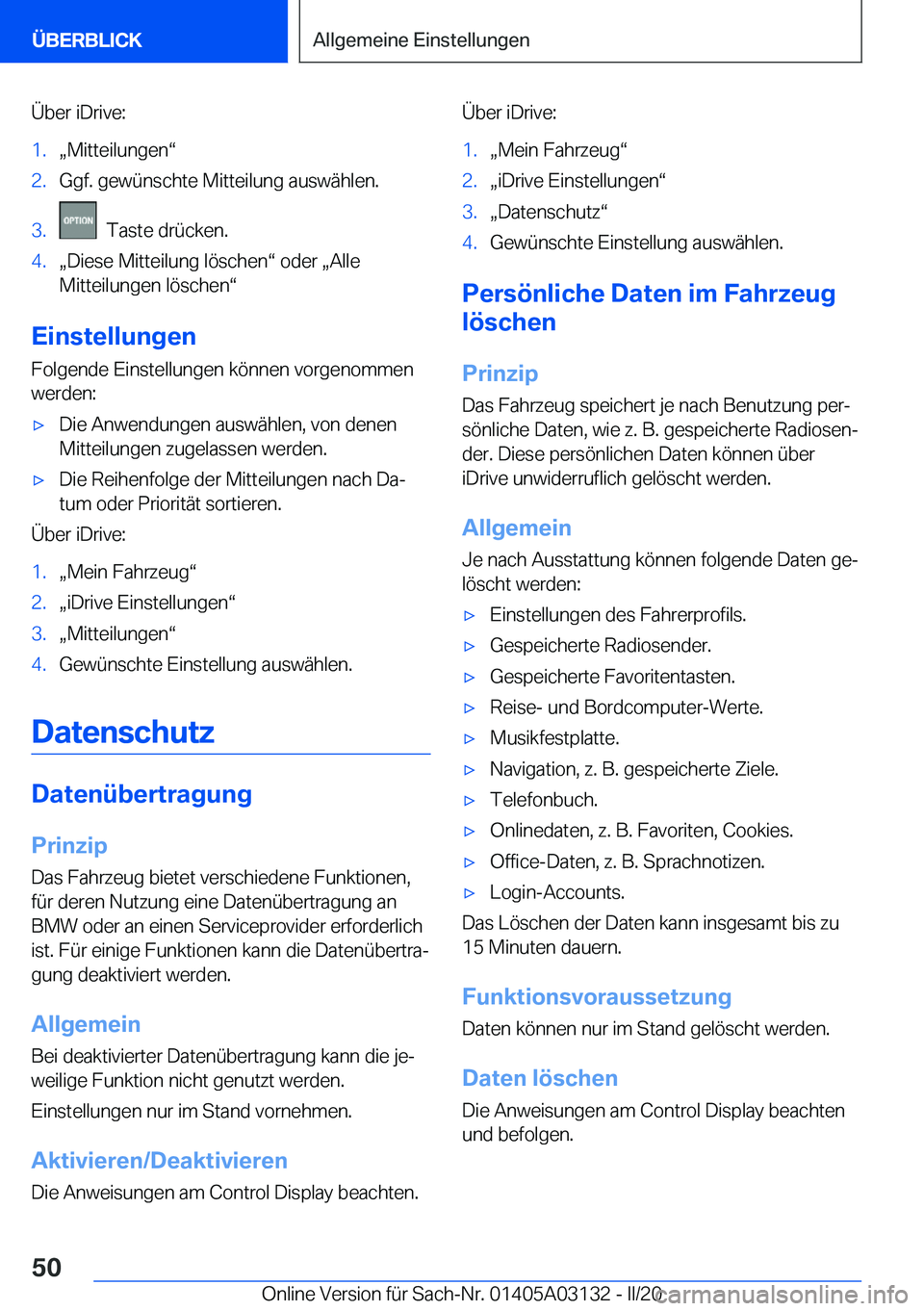 BMW M4 2020  Betriebsanleitungen (in German) �