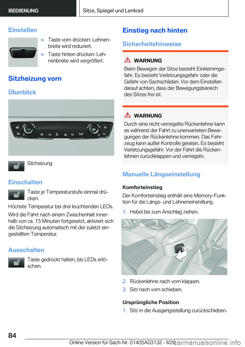 BMW M4 2020  Betriebsanleitungen (in German) �E�i�n�s�t�e�l�l�e�n'x�T�a�s�t�e��v�o�r�n��d�r�