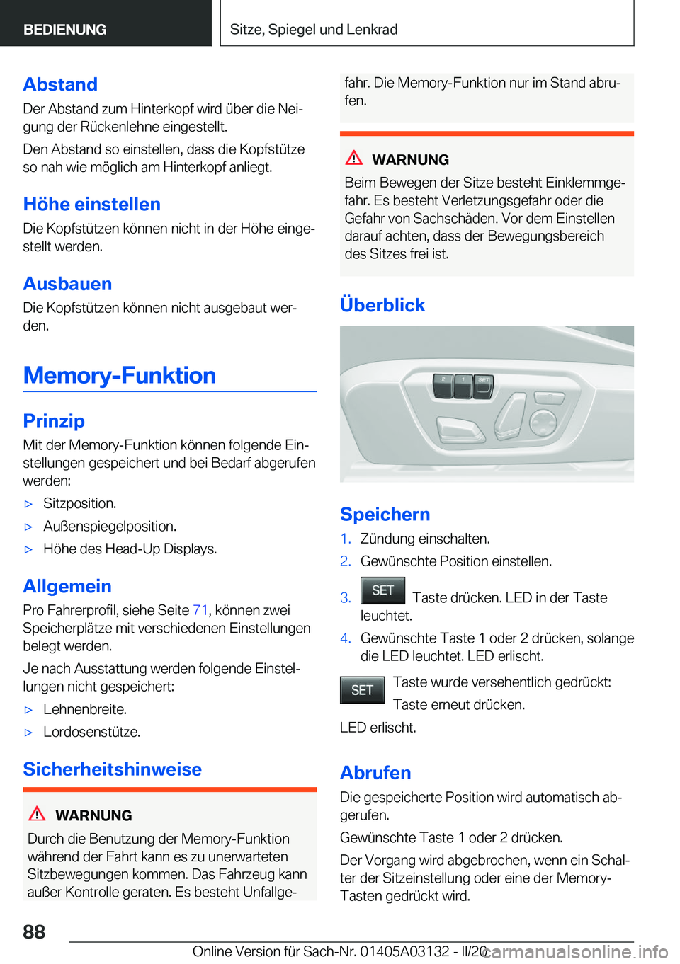 BMW M4 2020  Betriebsanleitungen (in German) �A�b�s�t�a�n�d
�D�e�r��A�b�s�t�a�n�d��z�u�m��H�i�n�t�e�r�k�o�p�f��w�i�r�d��