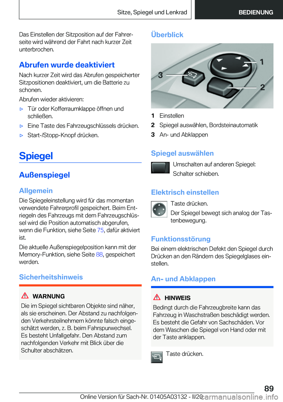 BMW M4 2020  Betriebsanleitungen (in German) �D�a�s��E�i�n�s�t�e�l�l�e�n��d�e�r��S�i�t�z�p�o�s�i�t�i�o�n��a�u�f��d�e�r��F�a�h�r�e�rj�s�e�i�t�e��w�i�r�d��w�
