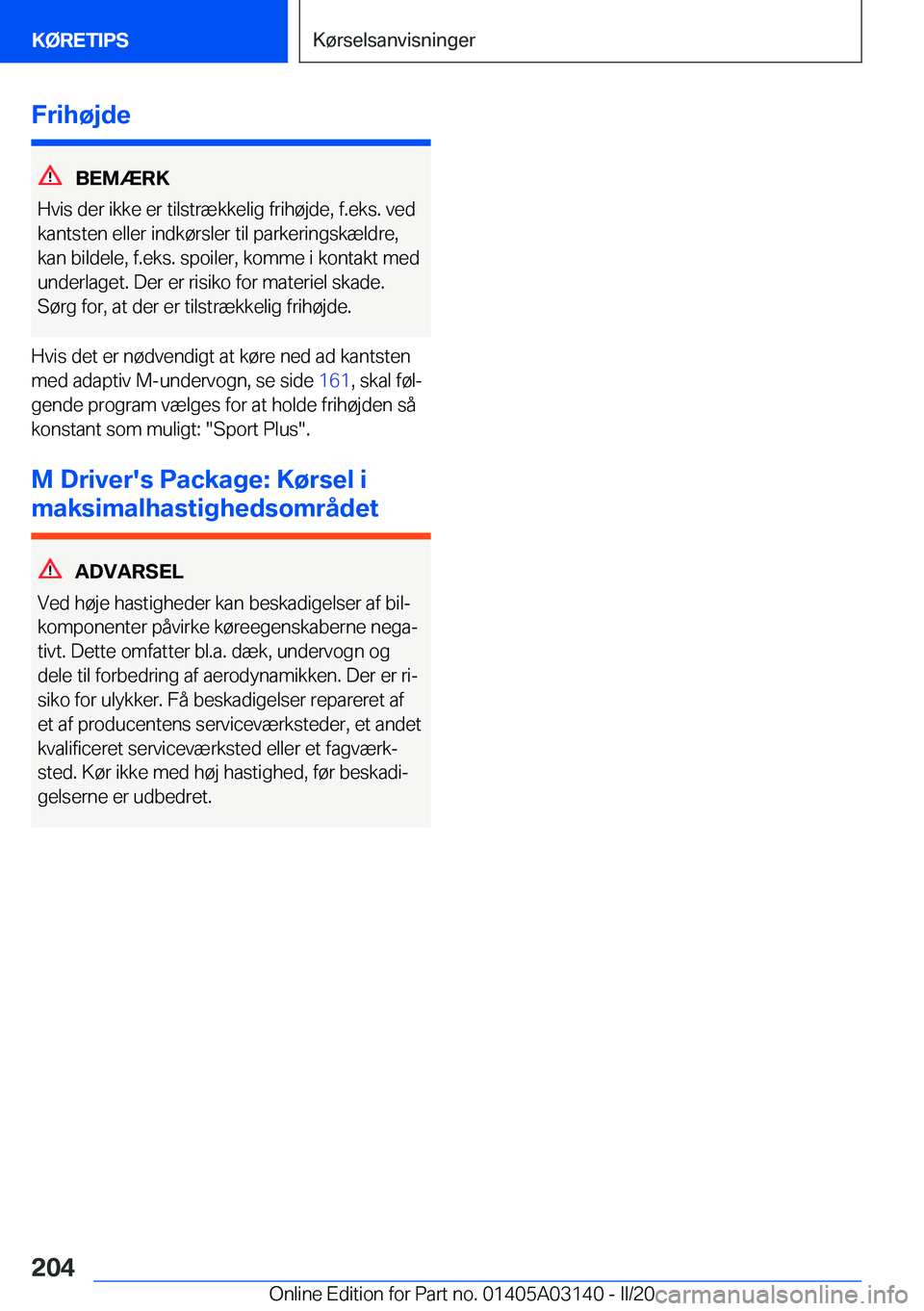 BMW M4 2020  InstruktionsbØger (in Danish) �F�r�i�h�