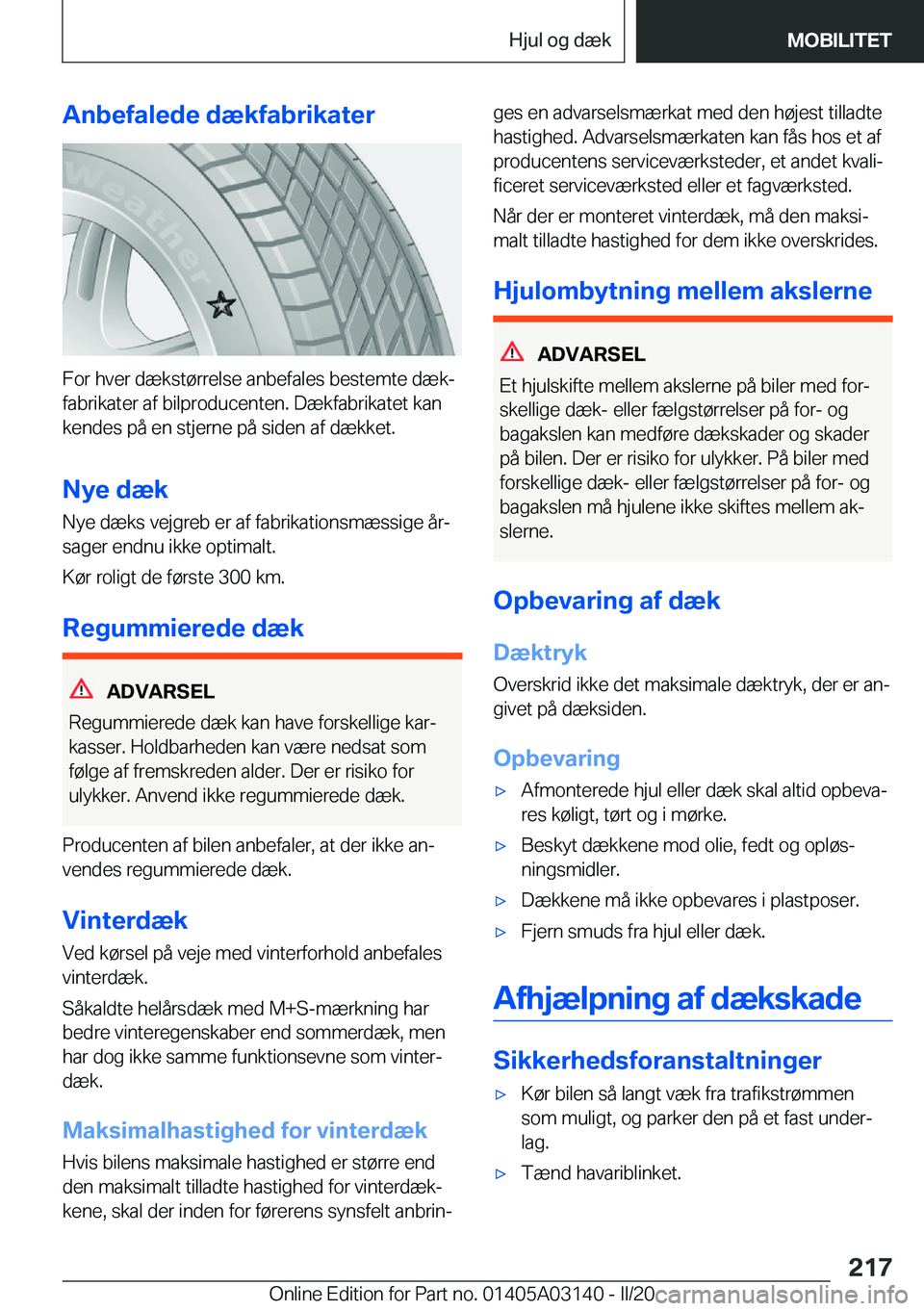BMW M4 2020  InstruktionsbØger (in Danish) �A�n�b�e�f�a�l�e�d�e��d�æ�k�f�a�b�r�i�k�a�t�e�r
�F�o�r��h�v�e�r��d�æ�k�s�t�