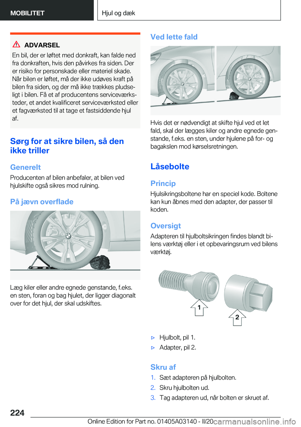 BMW M4 2020  InstruktionsbØger (in Danish) �A�D�V�A�R�S�E�L
�E�n��b�i�l�,��d�e�r��e�r��l�