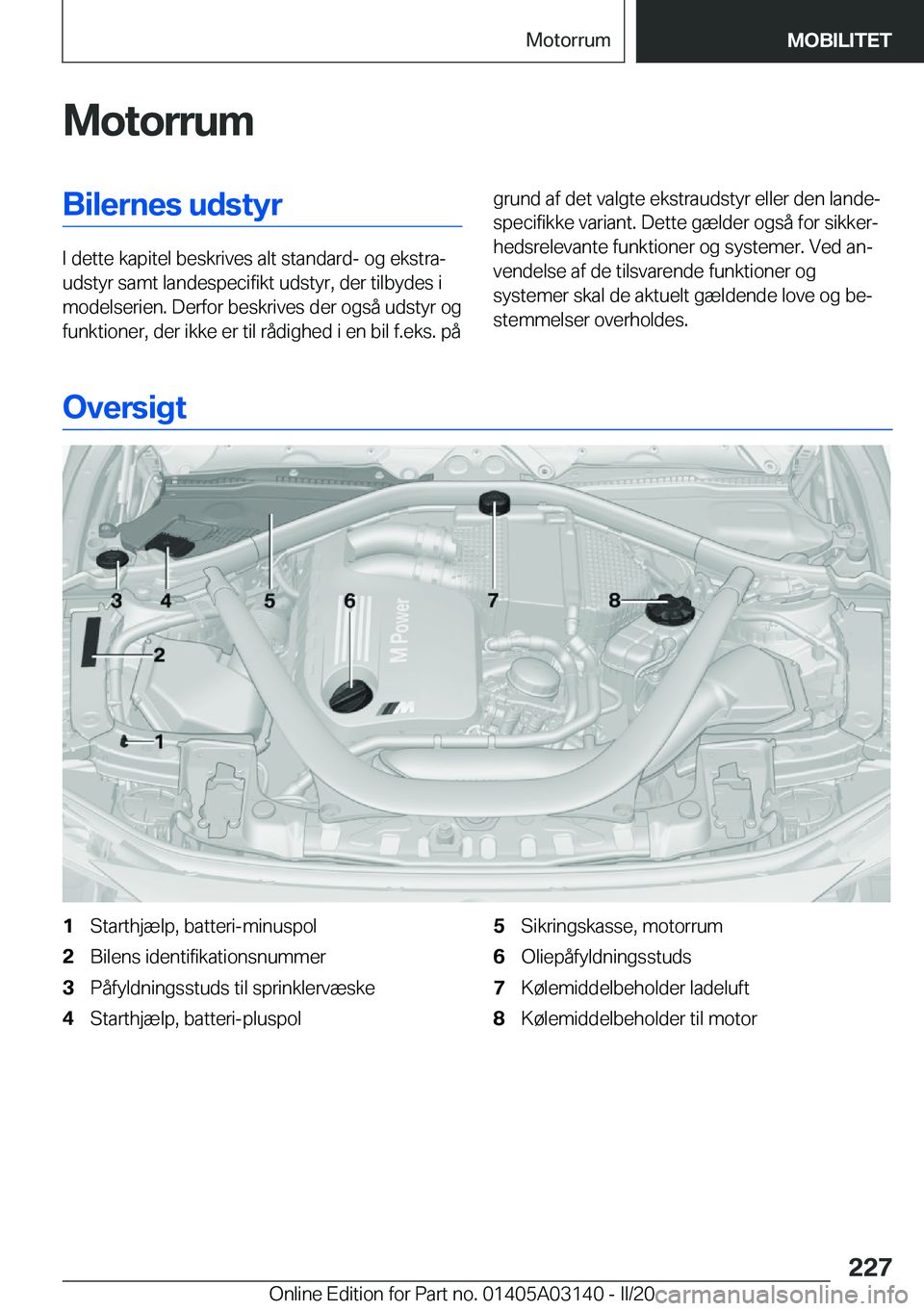 BMW M4 2020  InstruktionsbØger (in Danish) �M�o�t�o�r�r�u�m�B�i�l�e�r�n�e�s��u�d�s�t�y�r
�I��d�e�t�t�e��k�a�p�i�t�e�l��b�e�s�k�r�i�v�e�s��a�l�t��s�t�a�n�d�a�r�d�-��o�g��e�k�s�t�r�aj
�u�d�s�t�y�r��s�a�m�t��l�a�n�d�e�s�p�e�c�i�f�i�k�t