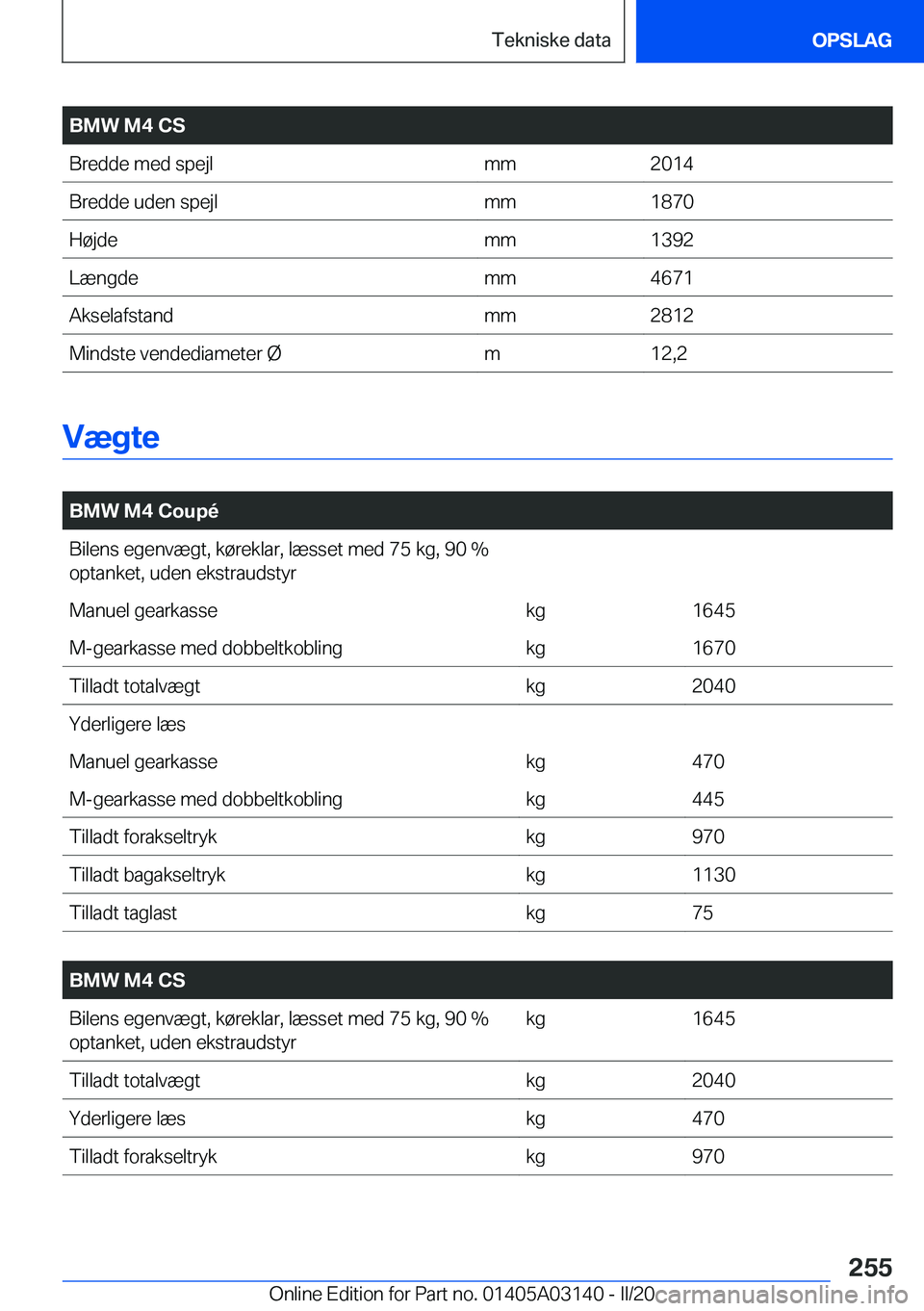 BMW M4 2020  InstruktionsbØger (in Danish) �B�M�W��M�4��C�S�B�r�e�d�d�e��m�e�d��s�p�e�j�l�m�m�2�0�1�4�B�r�e�d�d�e��u�d�e�n��s�p�e�j�l�m�m�1�8�7�0�H�