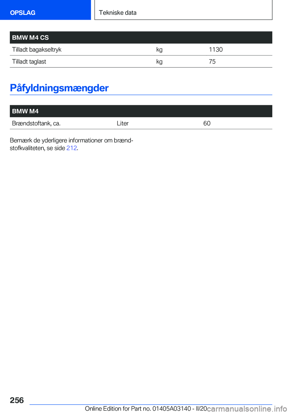 BMW M4 2020  InstruktionsbØger (in Danish) �B�M�W��M�4��C�S�T�i�l�l�a�d�t��b�a�g�a�k�s�e�l�t�r�y�k�k�g�1�1�3�0�T�i�l�l�a�d�t��t�a�g�l�a�s�t�k�g�7�5
�P�å�f�y�l�d�n�i�n�g�s�m�æ�n�g�d�e�r
�
�B�M�W��M�4�B�r�æ�n�d�s�t�o�f�t�a�n�k�,��c�a�.