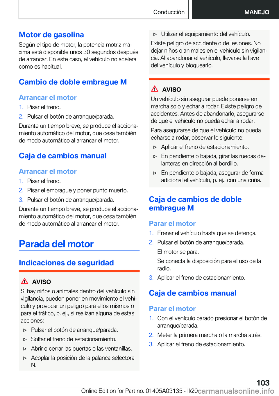 BMW M4 2020  Manuales de Empleo (in Spanish) �M�o�t�o�r��d�e��g�a�s�o�l�i�n�a�S�e�g�