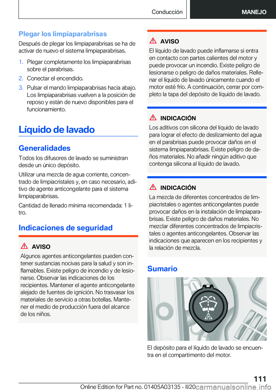 BMW M4 2020  Manuales de Empleo (in Spanish) �P�l�e�g�a�r��l�o�s��l�i�m�p�i�a�p�a�r�a�b�r�i�s�a�s�D�e�s�p�u�