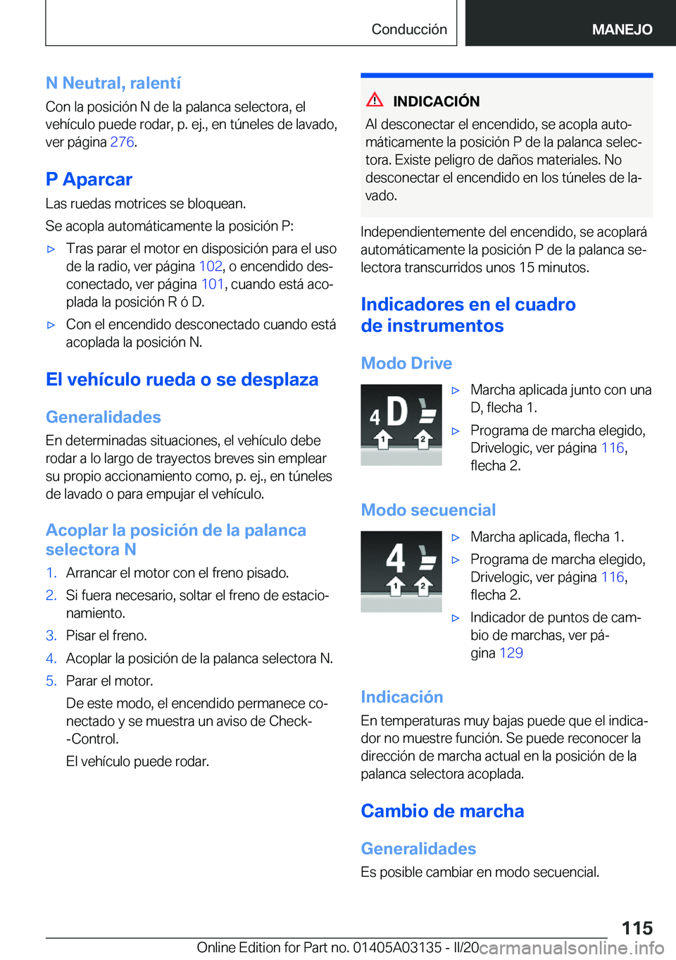 BMW M4 2020  Manuales de Empleo (in Spanish) �N��N�e�u�t�r�a�l�,��r�a�l�e�n�t�