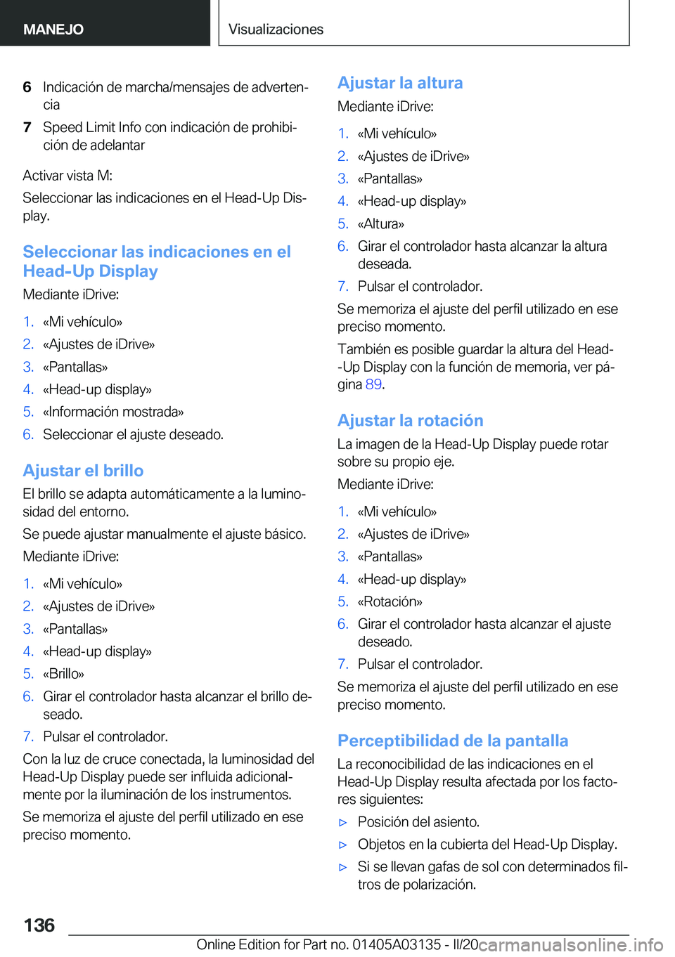 BMW M4 2020  Manuales de Empleo (in Spanish) �6�I�n�d�i�c�a�c�i�