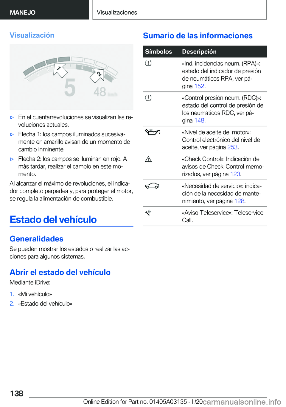 BMW M4 2020  Manuales de Empleo (in Spanish) �V�i�s�u�a�l�i�z�a�c�i�