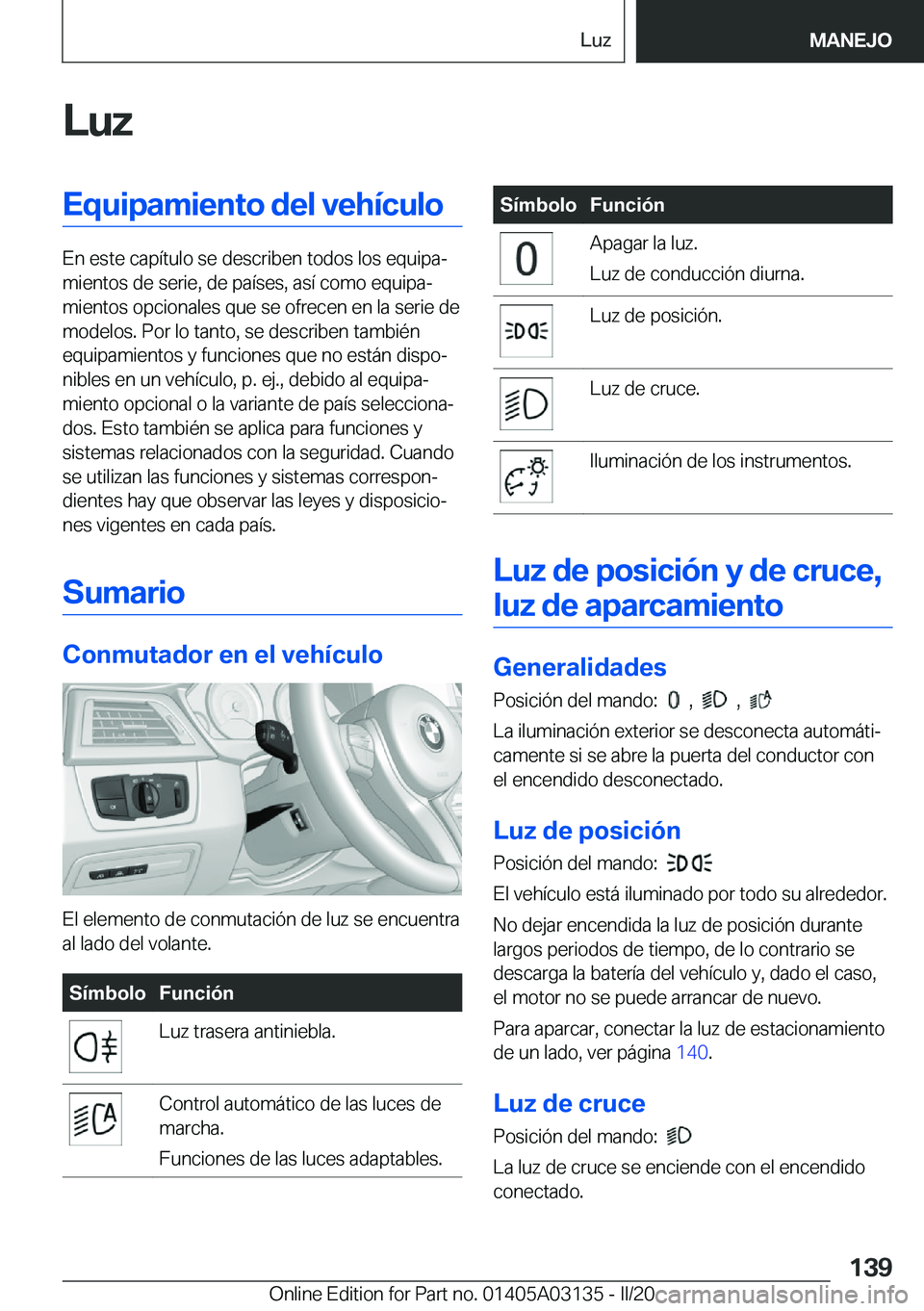 BMW M4 2020  Manuales de Empleo (in Spanish) �L�u�z�E�q�u�i�p�a�m�i�e�n�t�o��d�e�l��v�e�h�