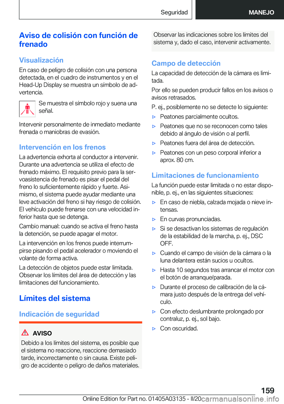 BMW M4 2020  Manuales de Empleo (in Spanish) �A�v�i�s�o��d�e��c�o�l�i�s�i�