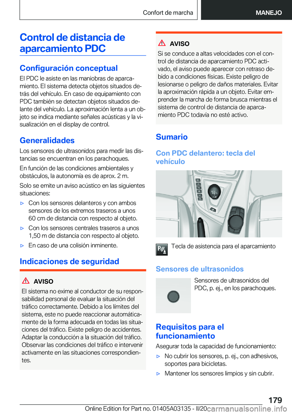 BMW M4 2020  Manuales de Empleo (in Spanish) �C�o�n�t�r�o�l��d�e��d�i�s�t�a�n�c�i�a��d�e�a�p�a�r�c�a�m�i�e�n�t�o��P�D�C
�C�o�n�f�i�g�u�r�a�c�i�