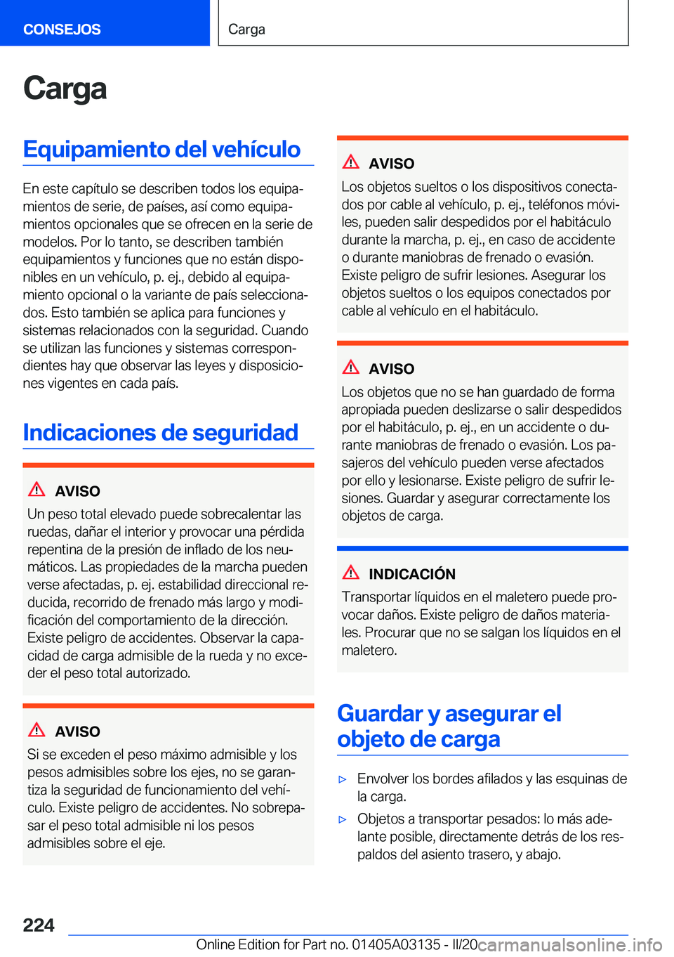 BMW M4 2020  Manuales de Empleo (in Spanish) �C�a�r�g�a�E�q�u�i�p�a�m�i�e�n�t�o��d�e�l��v�e�h�