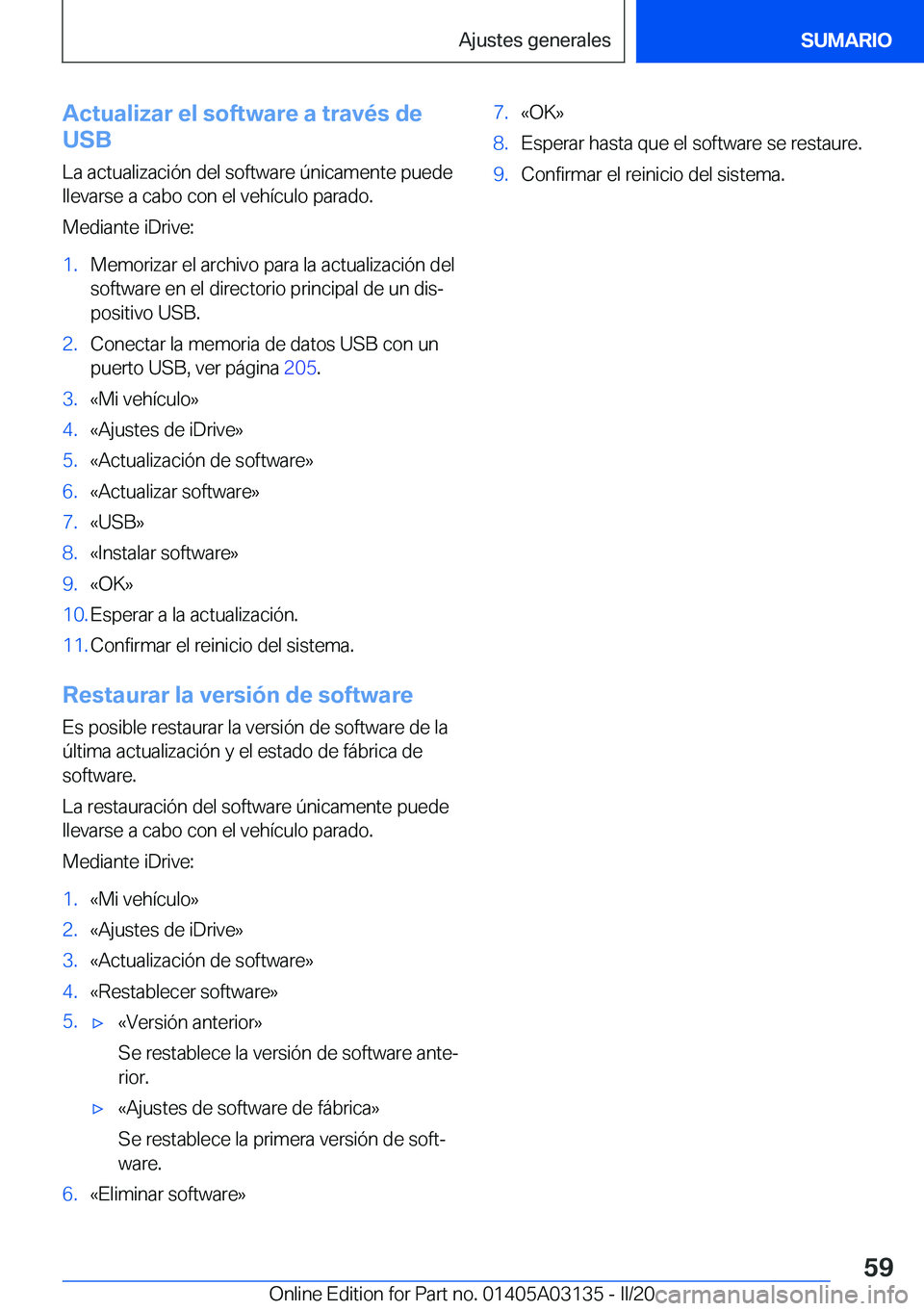 BMW M4 2020  Manuales de Empleo (in Spanish) �A�c�t�u�a�l�i�z�a�r��e�l��s�o�f�t�w�a�r�e��a��t�r�a�v�