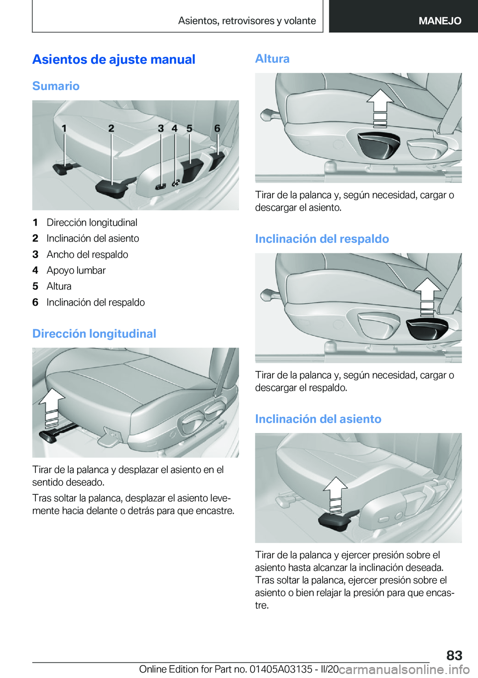 BMW M4 2020  Manuales de Empleo (in Spanish) �A�s�i�e�n�t�o�s��d�e��a�j�u�s�t�e��m�a�n�u�a�l
�S�u�m�a�r�i�o�1�D�i�r�e�c�c�i�
