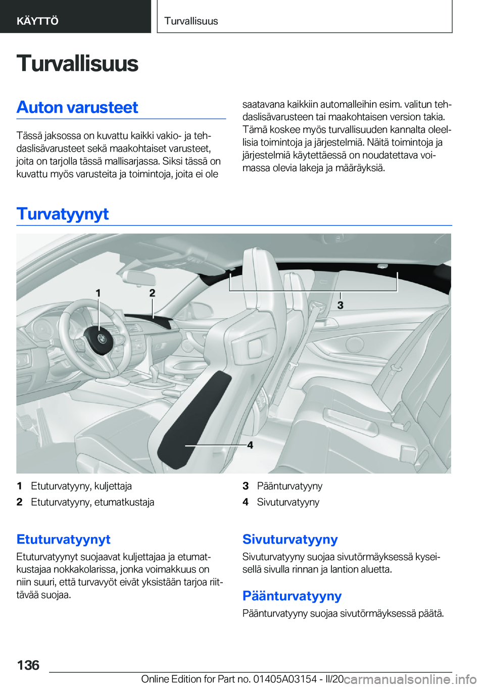 BMW M4 2020  Omistajan Käsikirja (in Finnish) �T�u�r�v�a�l�l�i�s�u�u�s�A�u�t�o�n��v�a�r�u�s�t�e�e�t
�T�