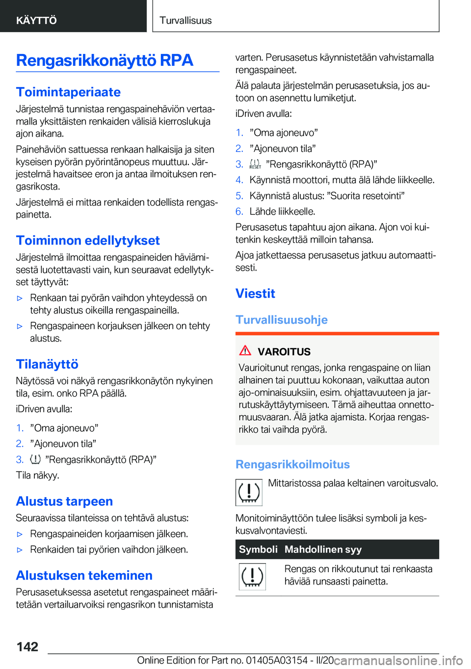 BMW M4 2020  Omistajan Käsikirja (in Finnish) �R�e�n�g�a�s�r�i�k�k�o�n�