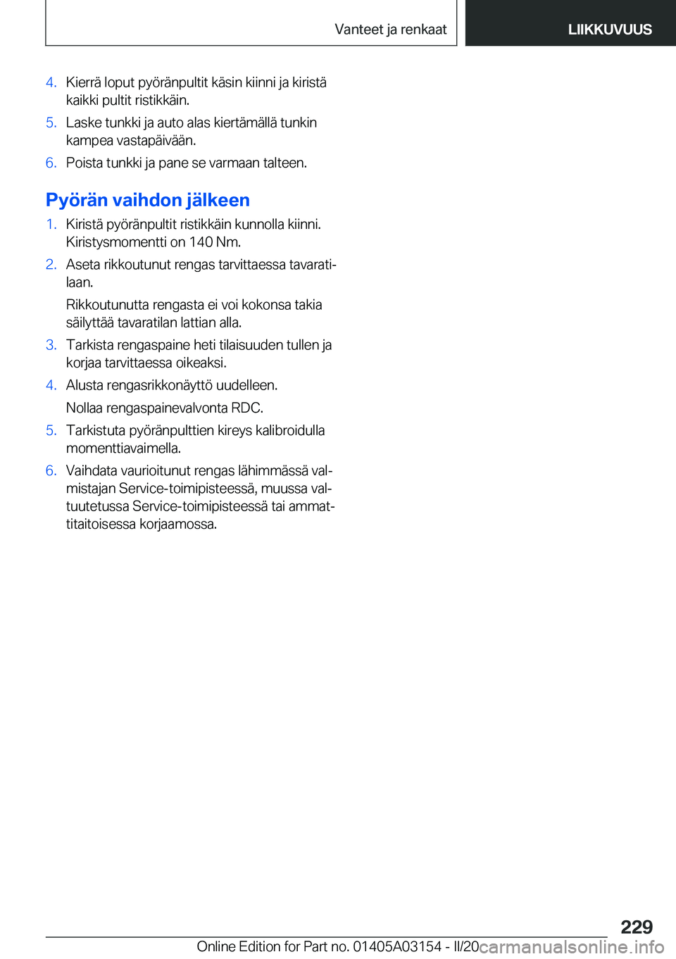 BMW M4 2020  Omistajan Käsikirja (in Finnish) �4�.�K�i�e�r�r�