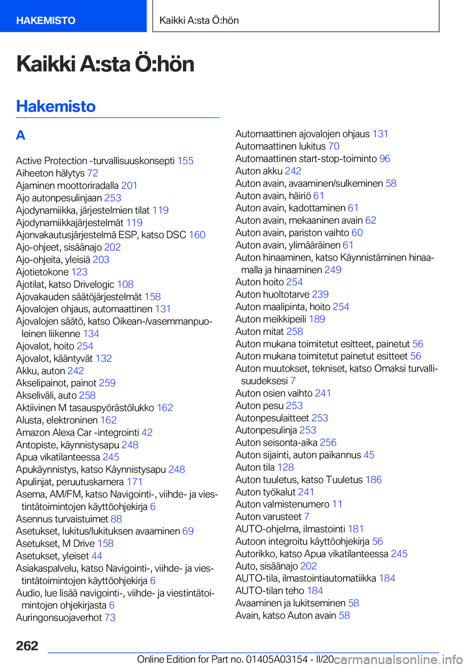 BMW M4 2020  Omistajan Käsikirja (in Finnish) �K�a�i�k�k�i��A�:�s�t�a��