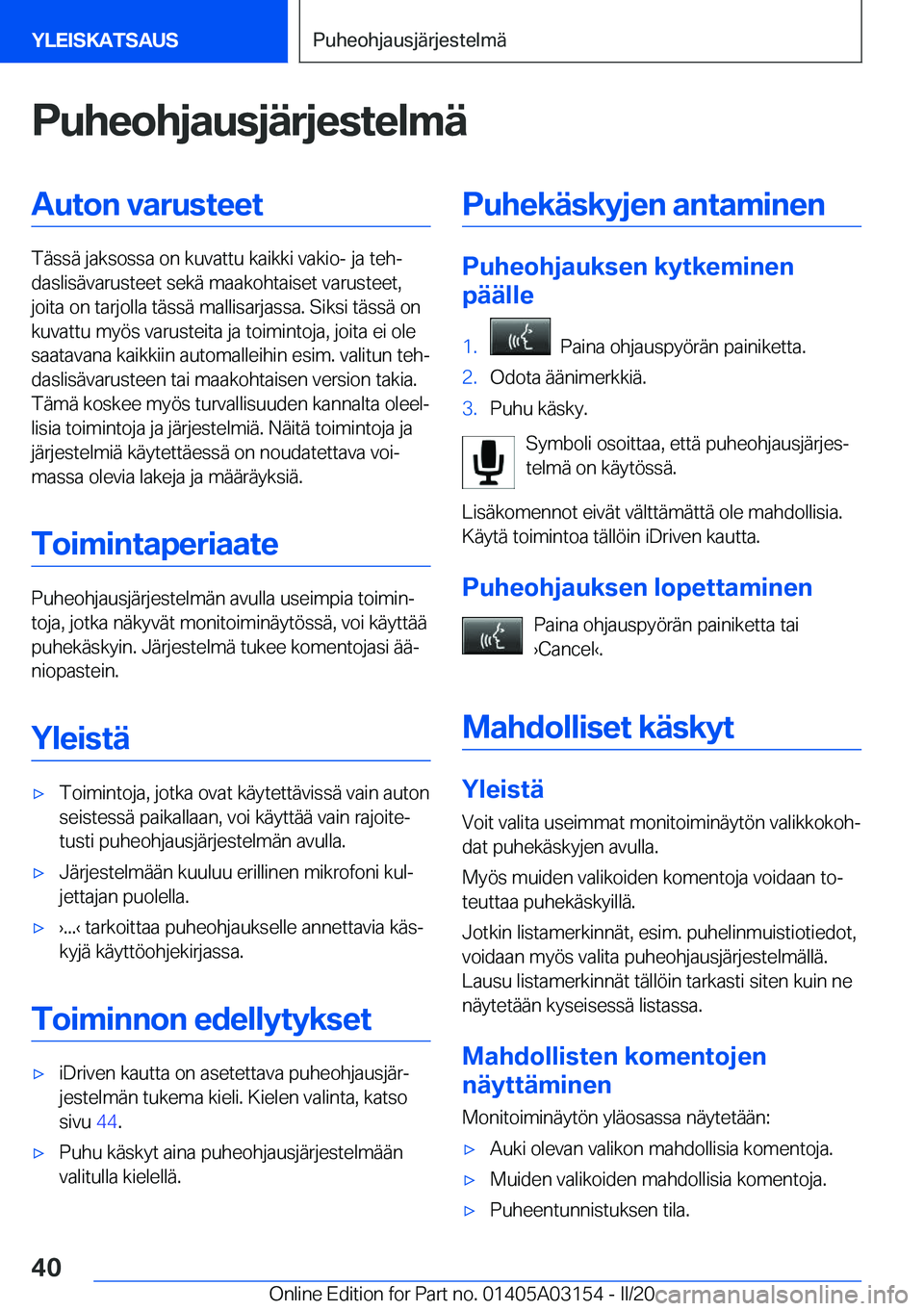 BMW M4 2020  Omistajan Käsikirja (in Finnish) �P�u�h�e�o�h�j�a�u�s�j�