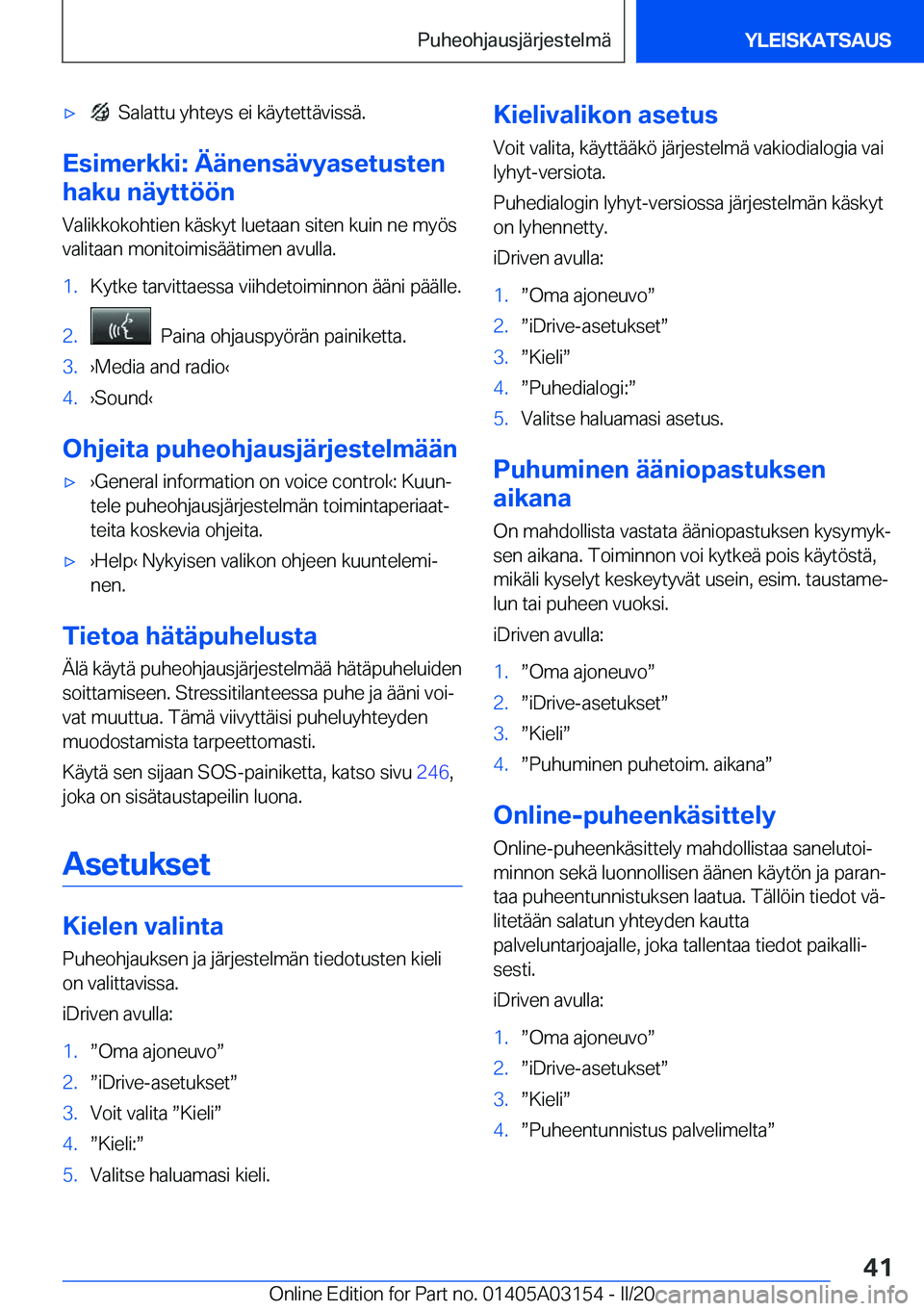 BMW M4 2020  Omistajan Käsikirja (in Finnish) 'x���S�a�l�a�t�t�u��y�h�t�e�y�s��e�i��k�